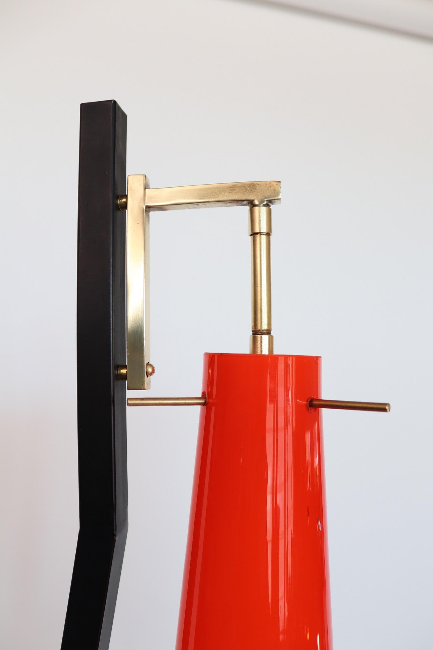 Murano Glass Italian Midcentury Floor Lamp with Red Glass by Vistosi, 1950s