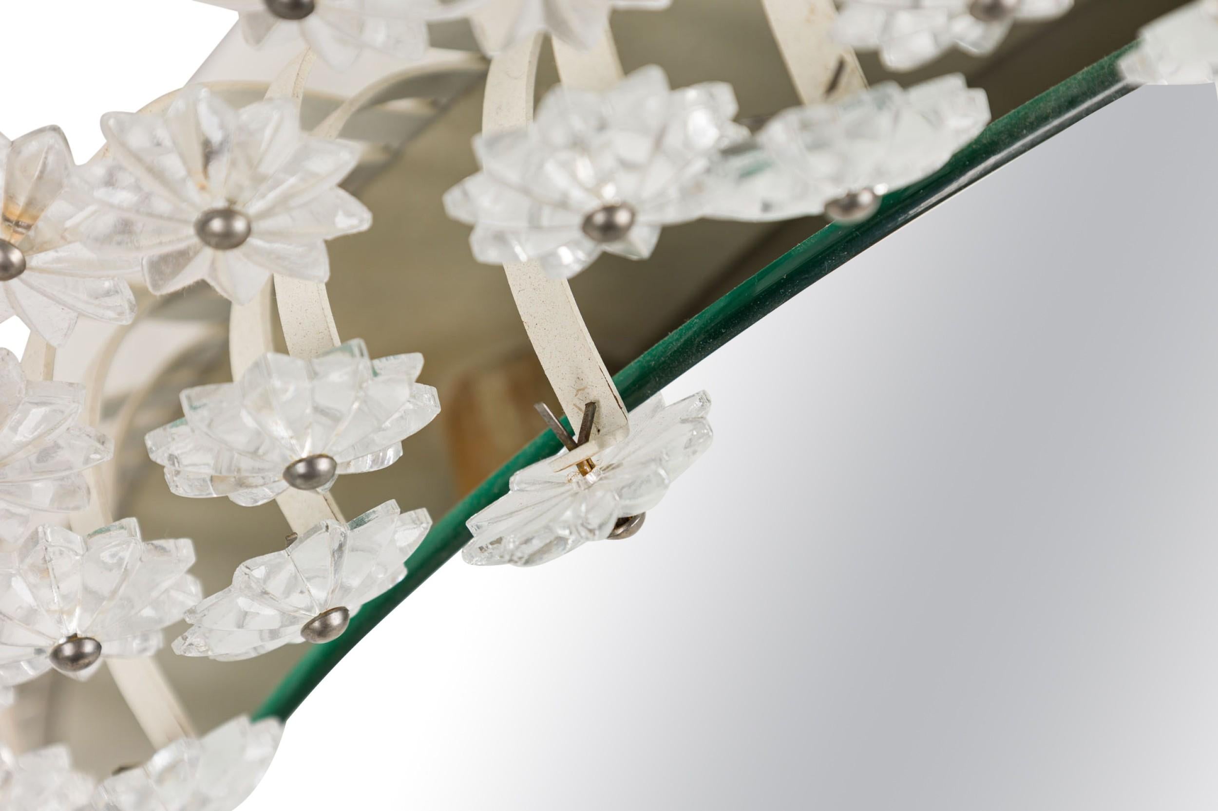 20th Century Italian Mid-Century Floral Round Murano Glass Wall Mirror For Sale