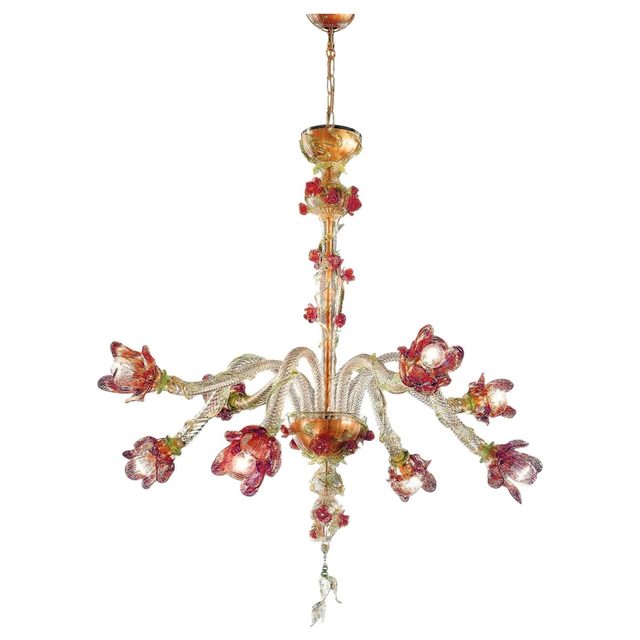 Lustre en verre vénitien / Murano de style floral italien du milieu du siècle dernier