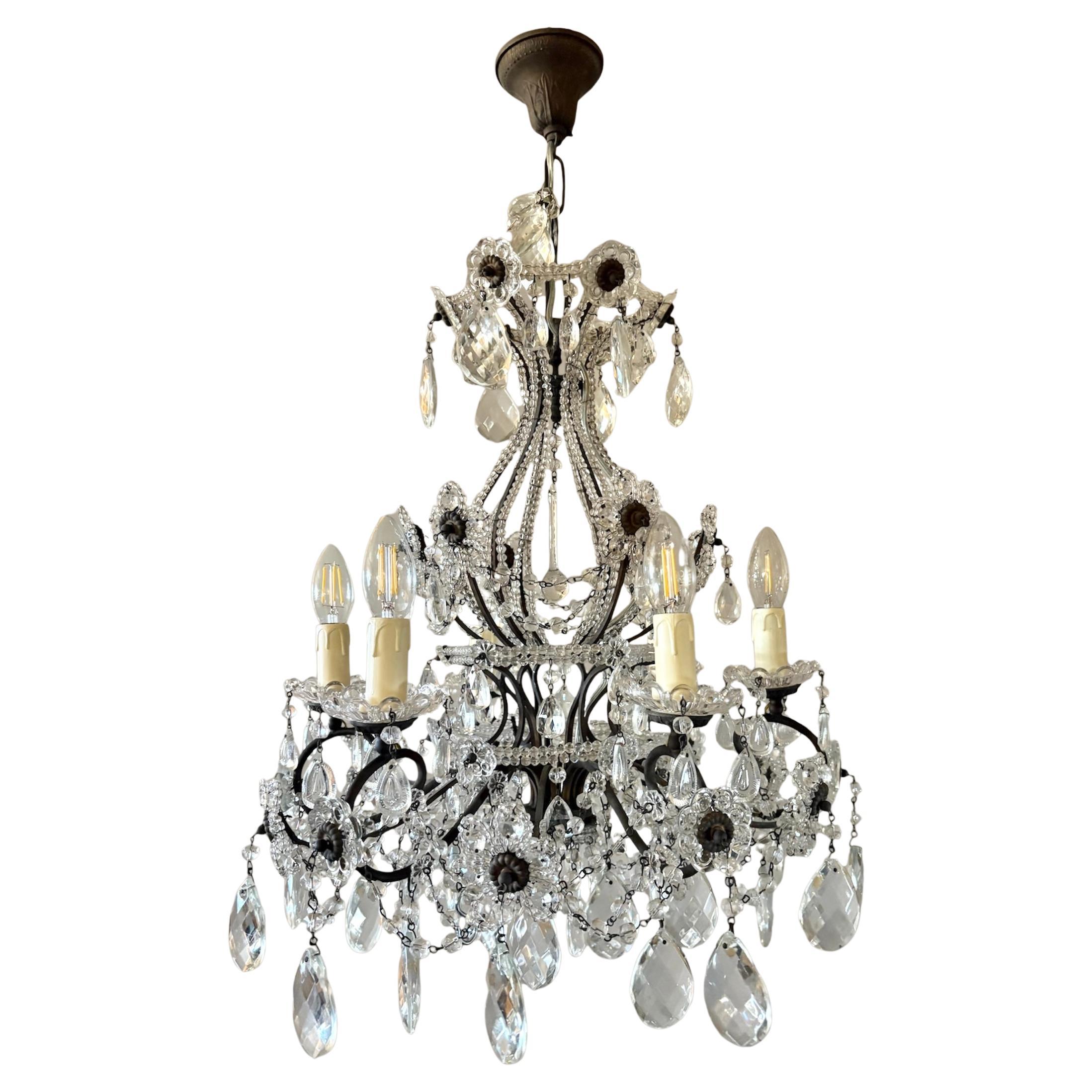 Lampadario italiano di metà secolo in cristallo Florentine, anni 
50