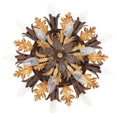 Italian Mid-Century Florentine Flush Mount Lamp in Bi-Color, 1950s