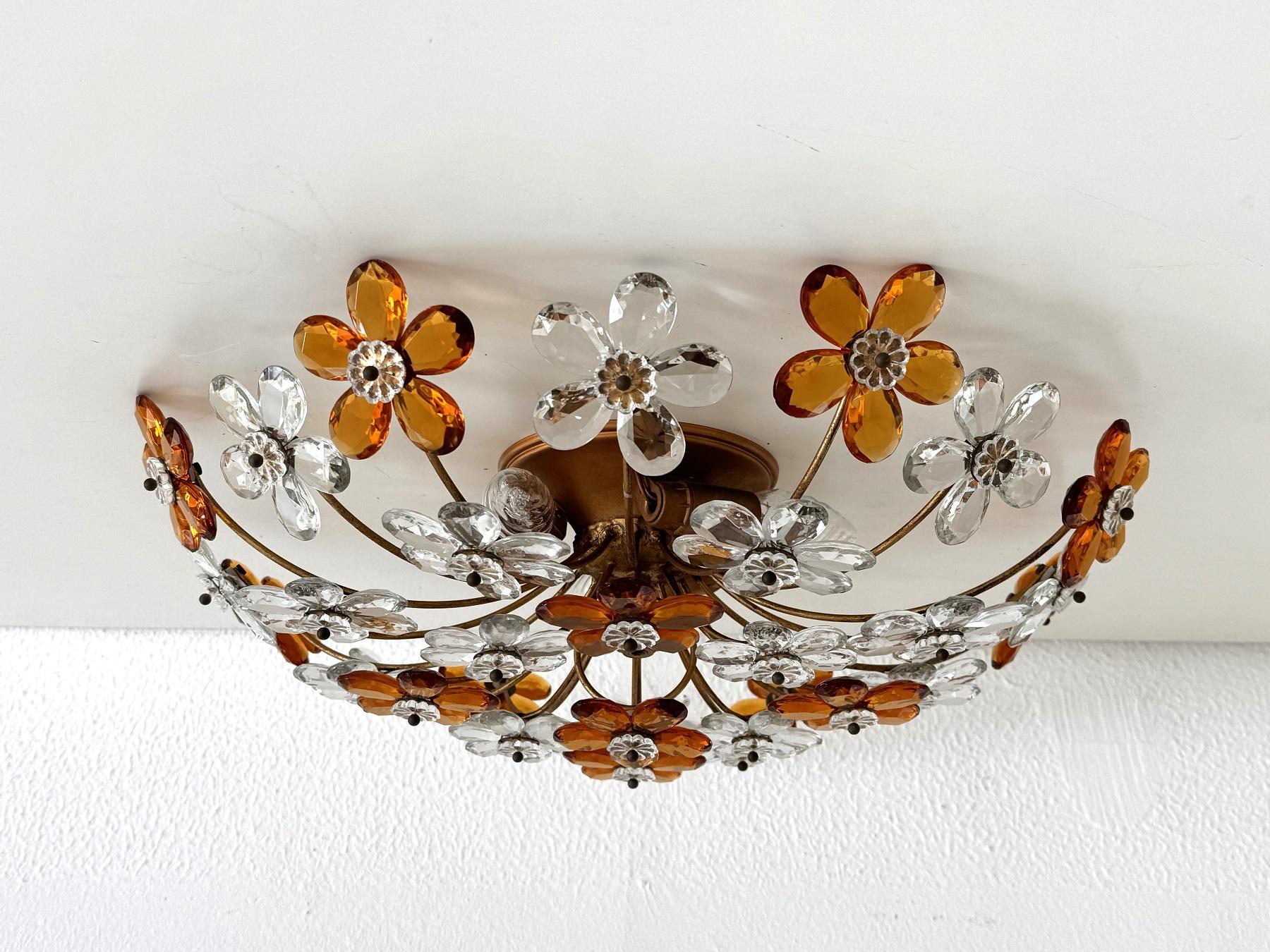 Mid-Century Modern Luminaire encastré Florentine du milieu du siècle avec fleurs en verre de Murano en vente