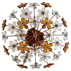 Italienisch Mitte des Jahrhunderts Florentine Flush Mount Light mit Murano Glas Blumen