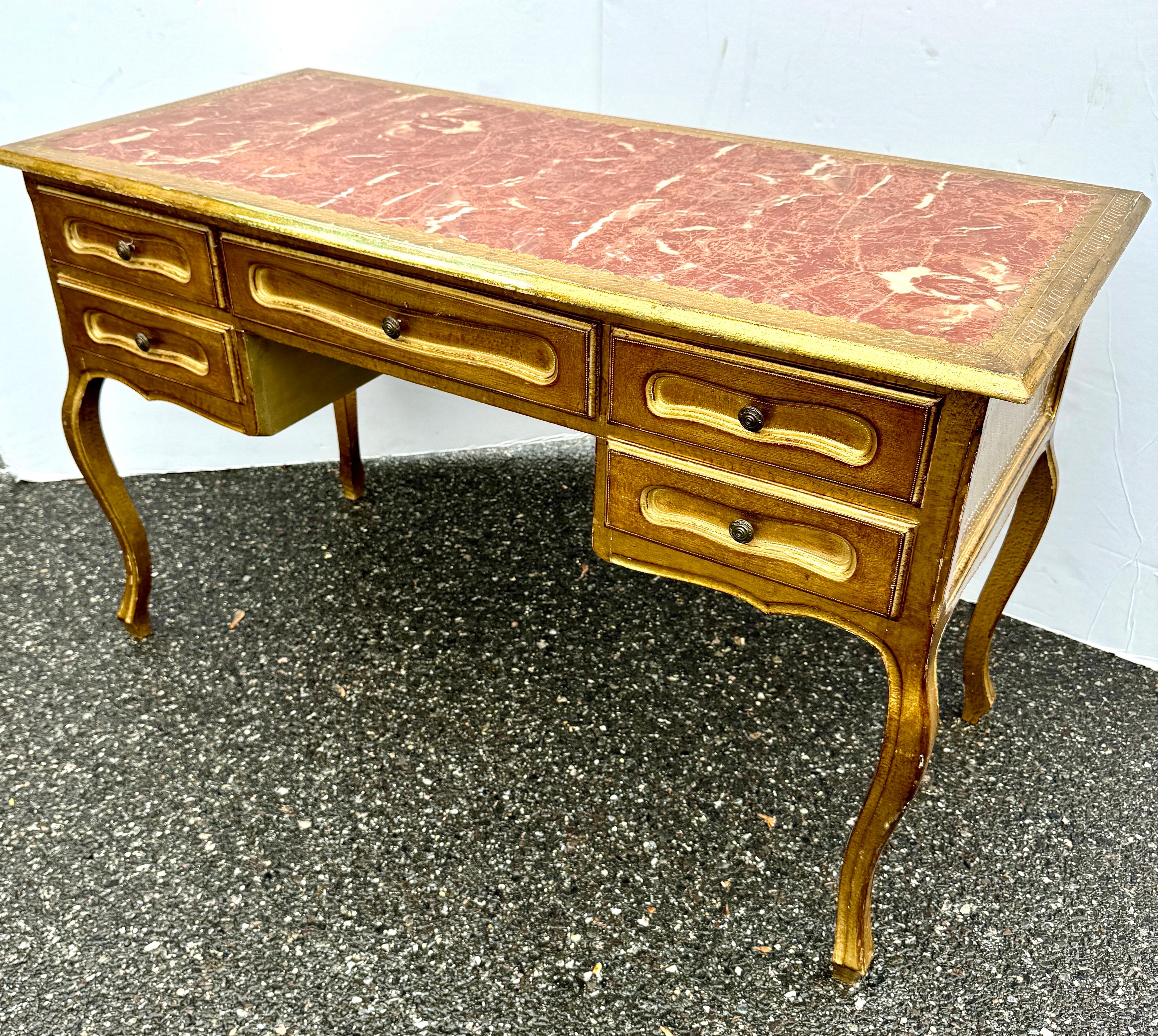 Italian Mid-Century Florentine Gilt Desk with Drawers For Sale 5