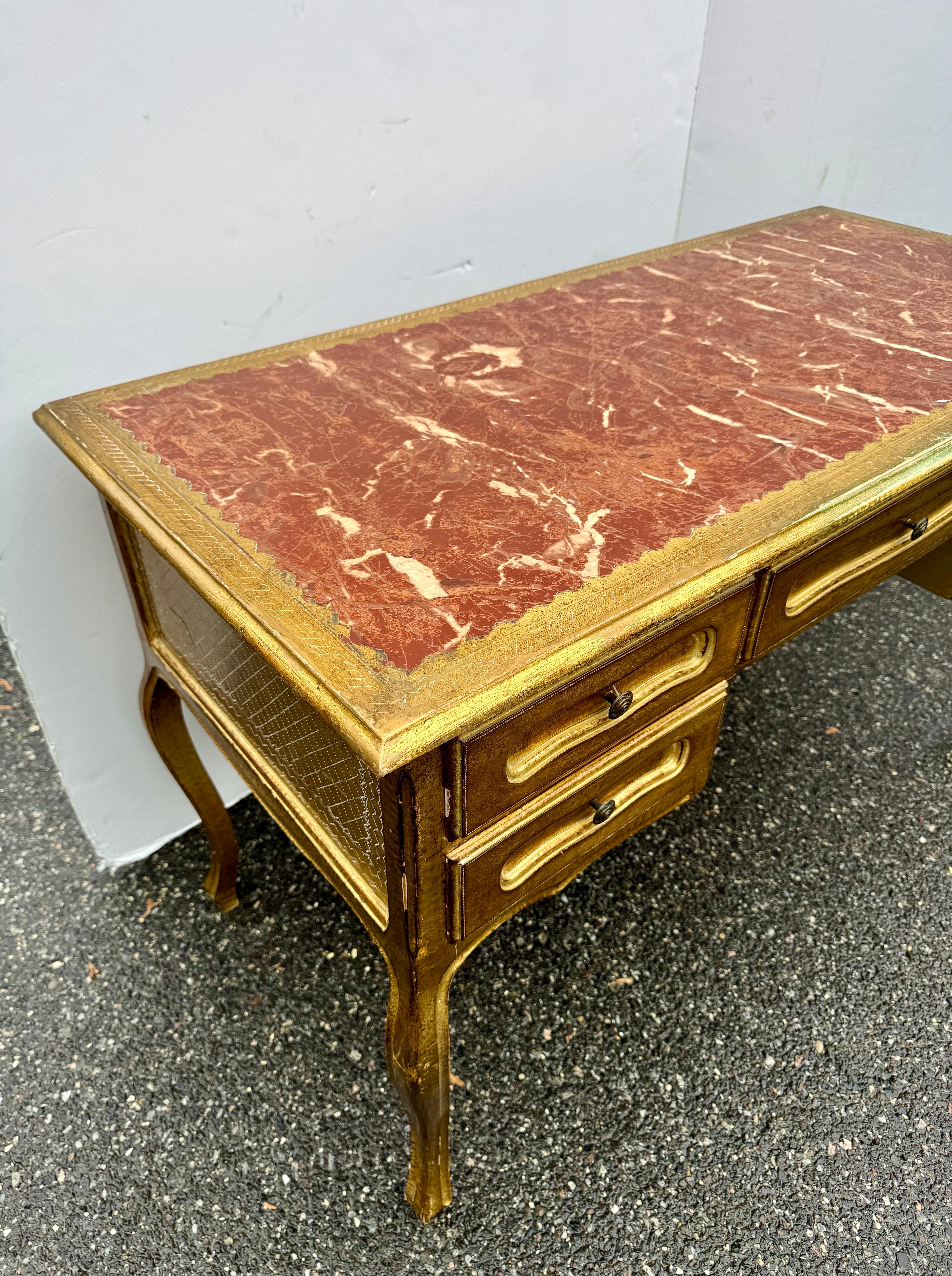 Italian Mid-Century Florentine Gilt Desk with Drawers For Sale 10