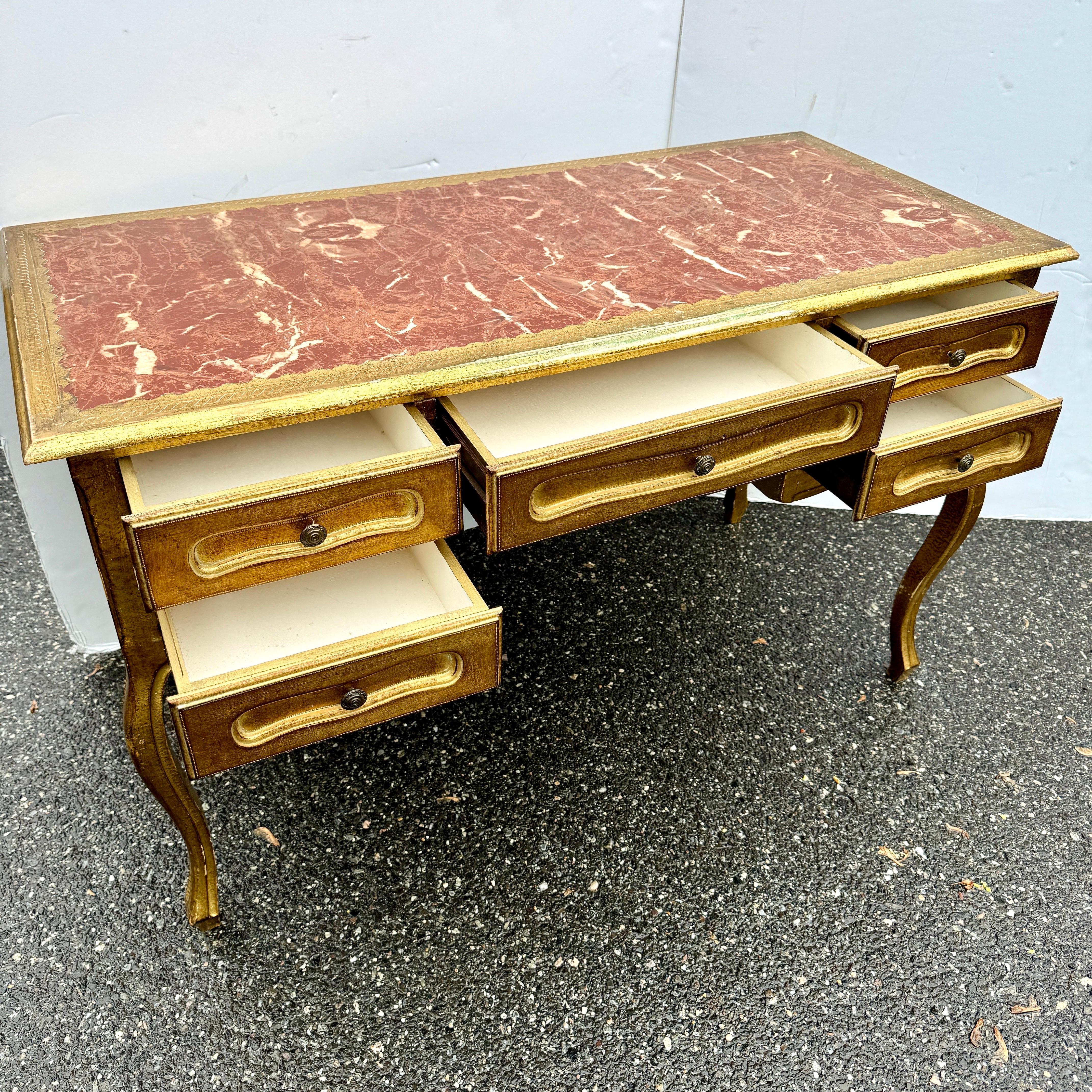 Italian Mid-Century Florentine Gilt Desk with Drawers For Sale 11