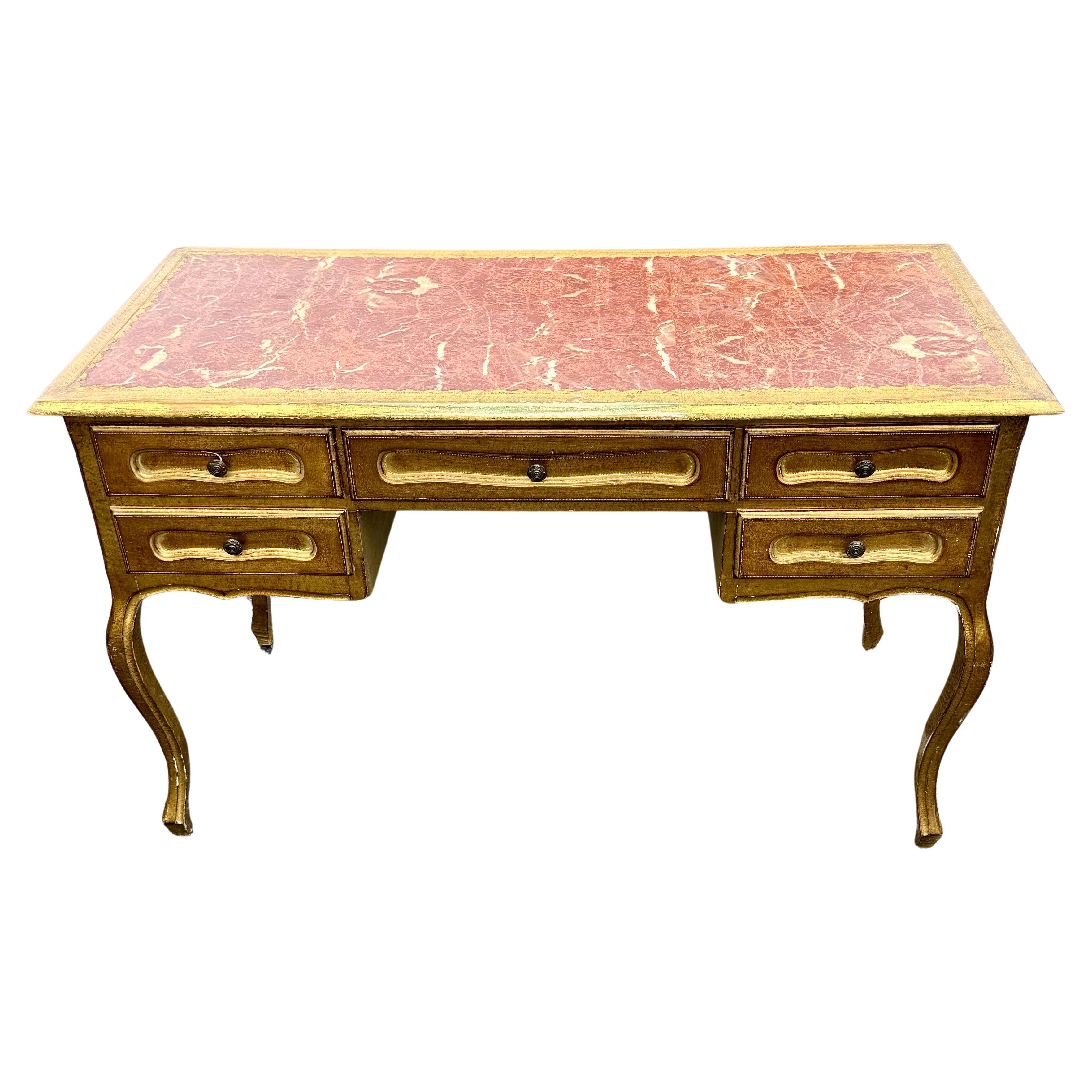 Mid-Century Modern Italian Mid-Century Florentine Gilt Desk with Drawers For Sale