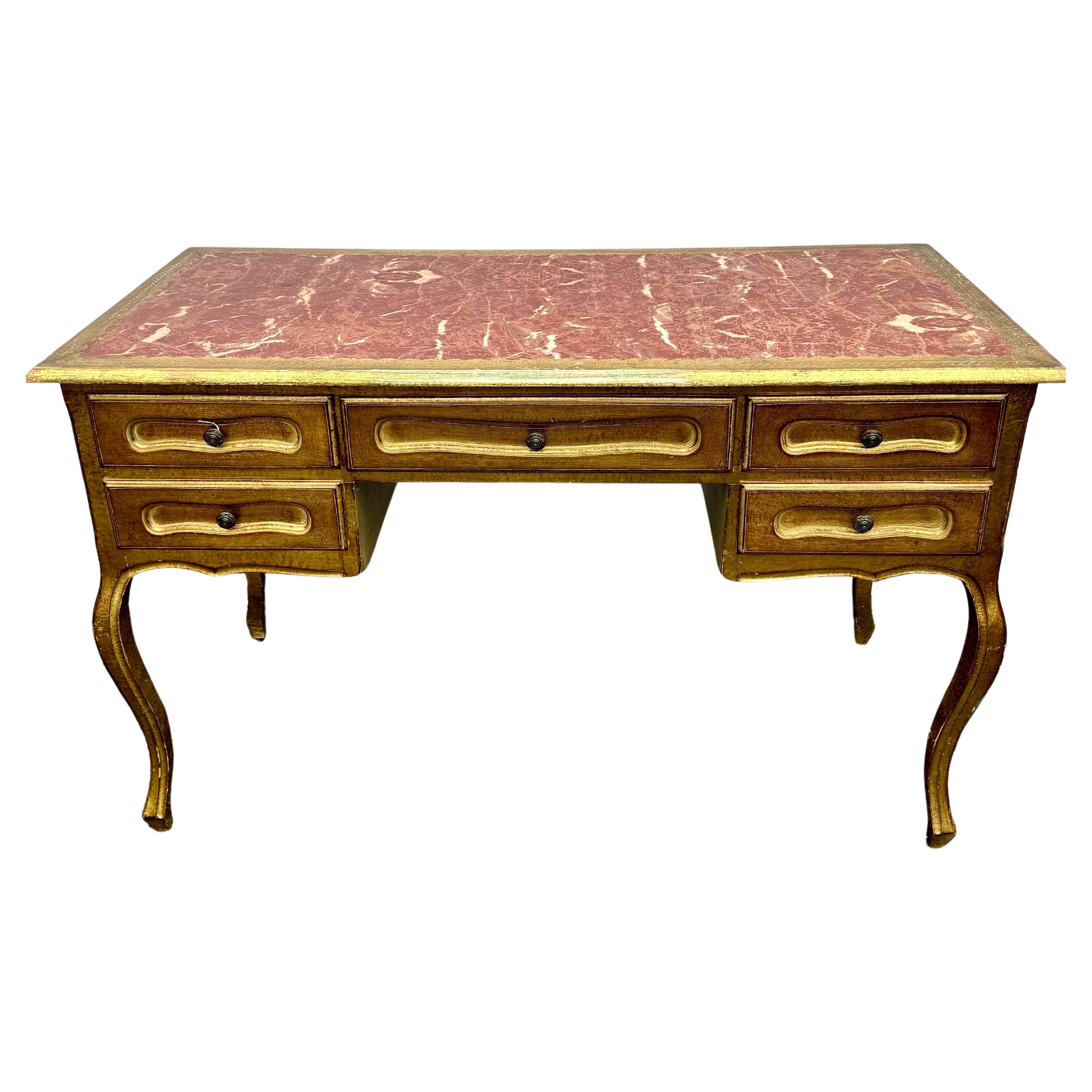 Italian Mid-Century Florentine Gilt Desk with Drawers For Sale
