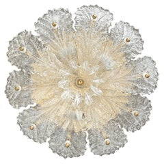 Italienischer Flush Mount-Kronleuchter aus der Mitte des Jahrhunderts mit granuliertem Murano-Glas, 1970er Jahre