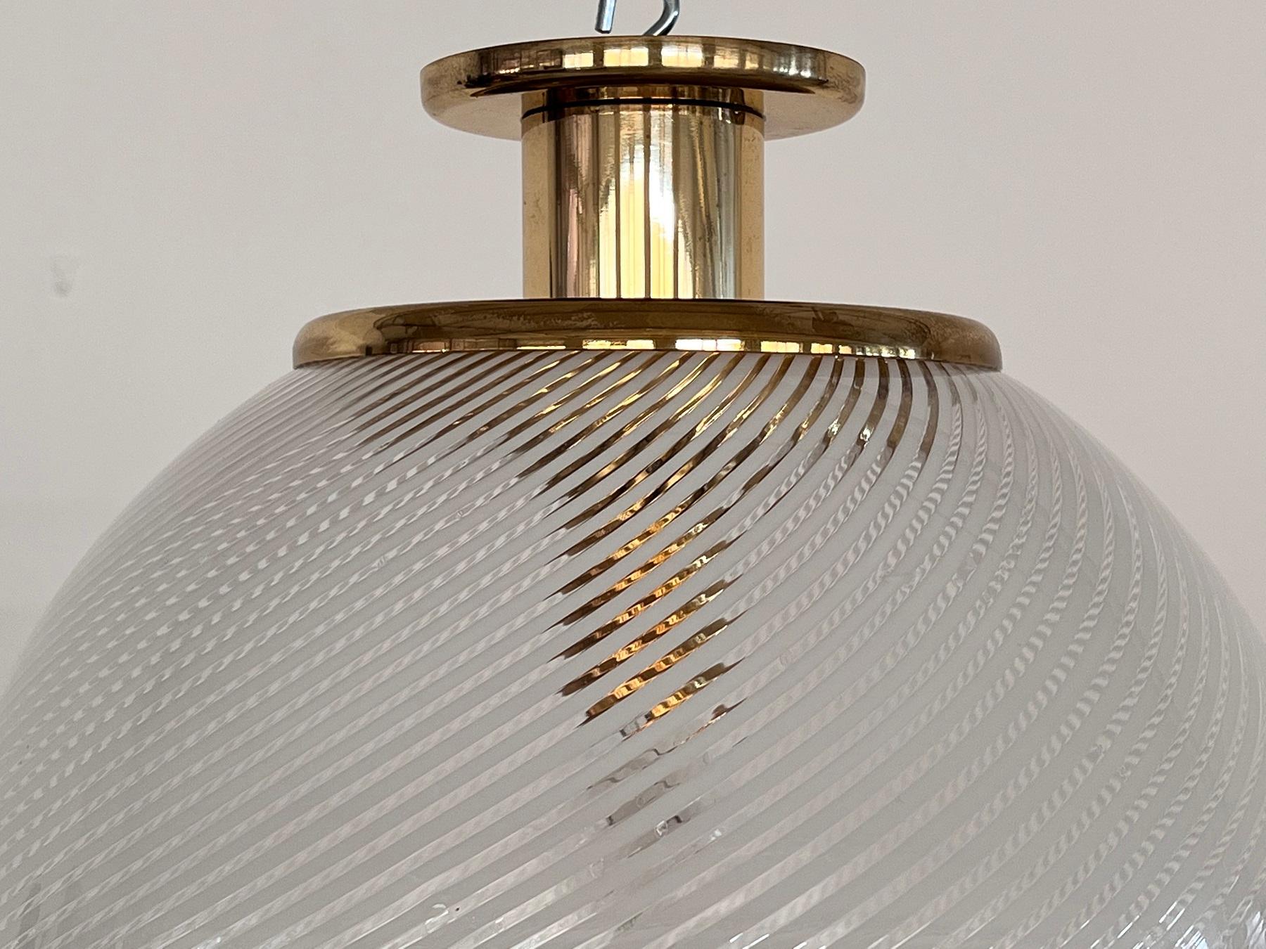 Mid-Century Modern Italian Mid-Century Flush Mount Pendant Murano Glass and Brass Globe by Venini