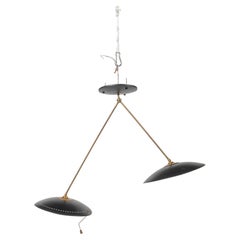 Italian Mid-Century Flush Mounted Pendant with Perforated Black Metal Shades