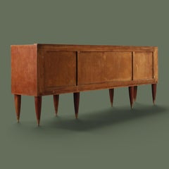 Italienisches viertüriges Sideboard aus der Mitte des Jahrhunderts, Birkenmaser und Glas, 1950er Jahre