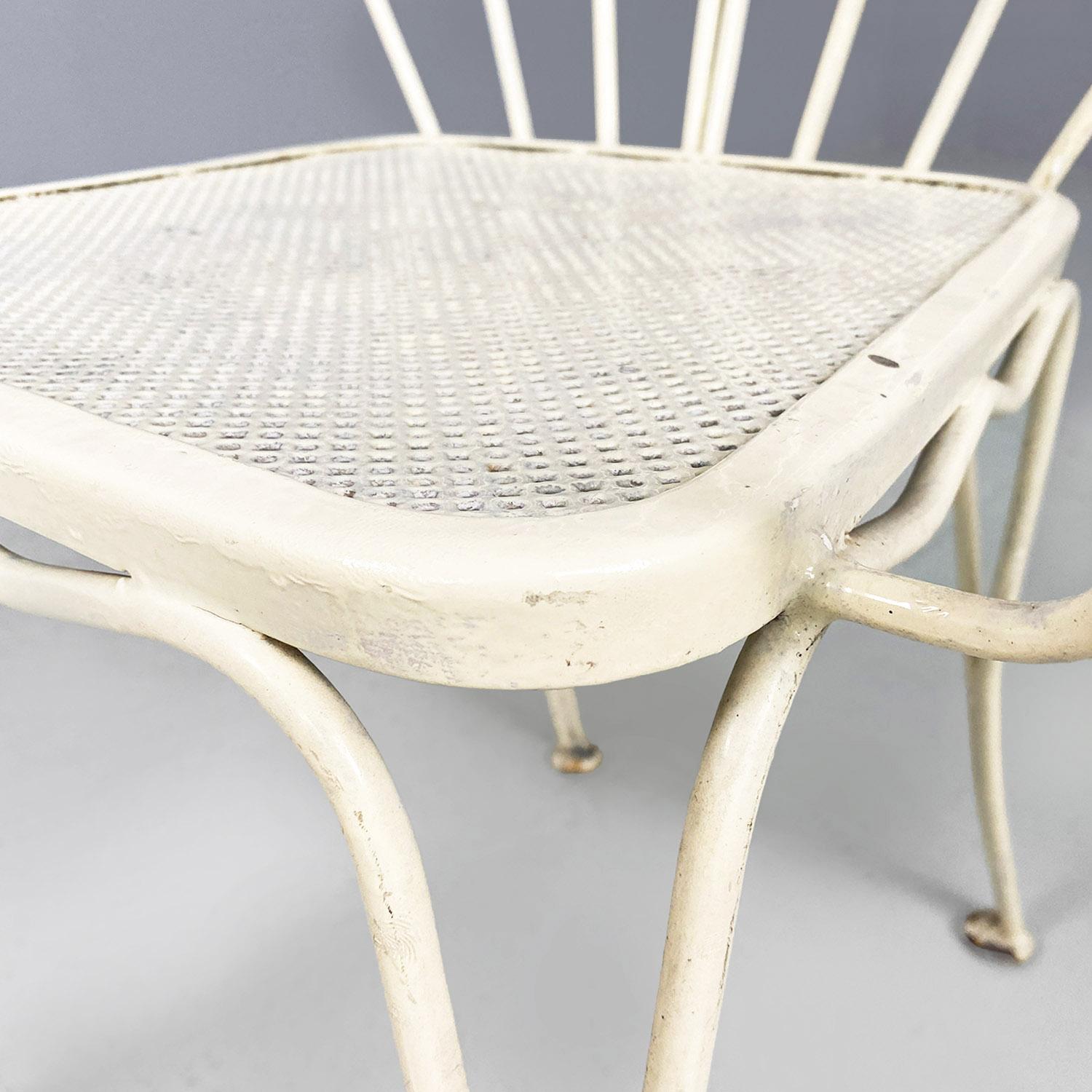 Italian mid-century four white wrought iron outdoor chairs with curls, 1960s For Sale 5