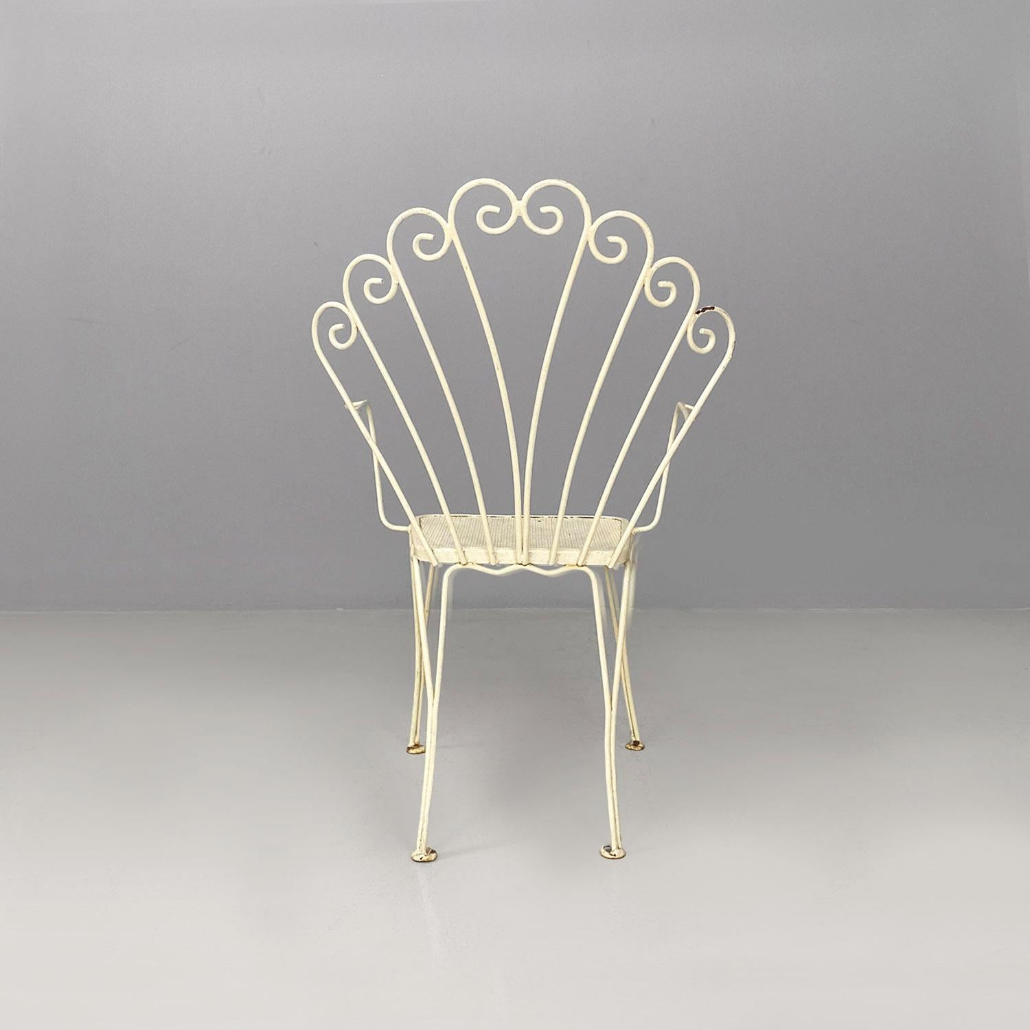 Italian mid-century four white wrought iron outdoor chairs with curls, 1960s For Sale 8
