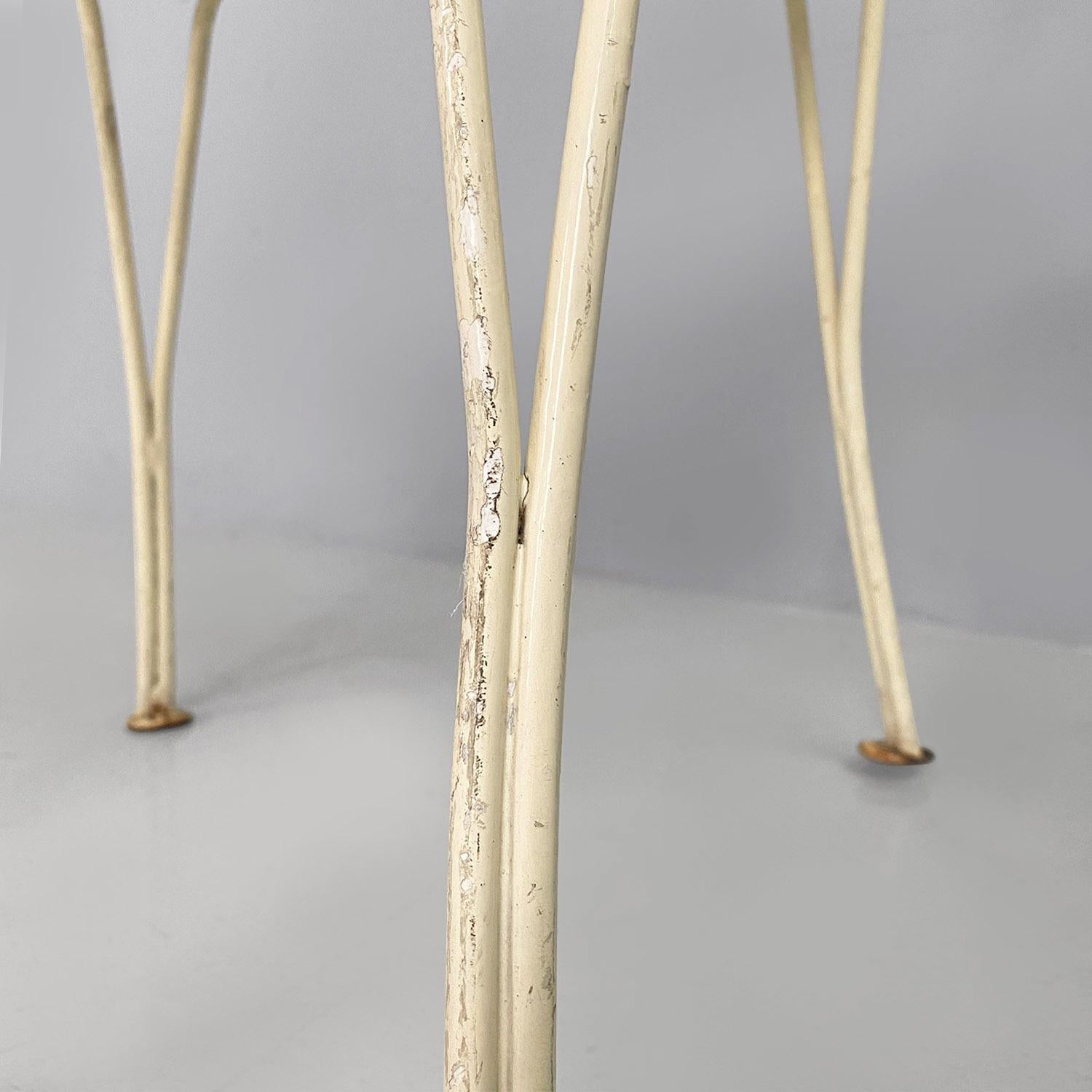 Mid-Century Modern Italian mid-century four white wrought iron outdoor chairs with curls, 1960s For Sale