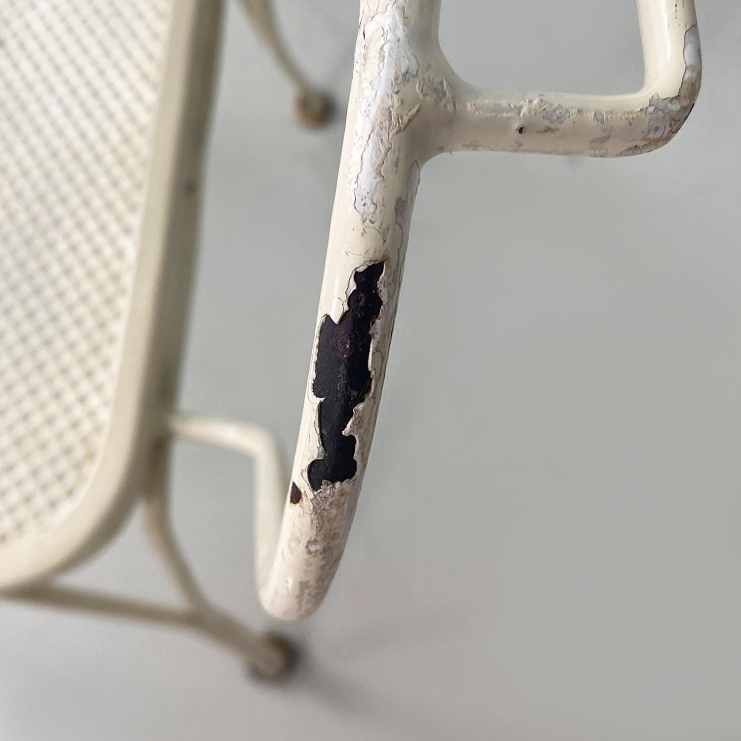 Mid-20th Century Italian mid-century four white wrought iron outdoor chairs with curls, 1960s For Sale