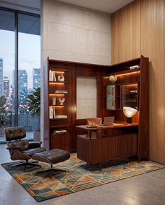 Italian Mid-Century Freestanding Corner Bookcase with Desk, 1950s