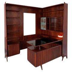 Italian Mid-Century Freestanding Corner Bookcase with Desk, 1950s