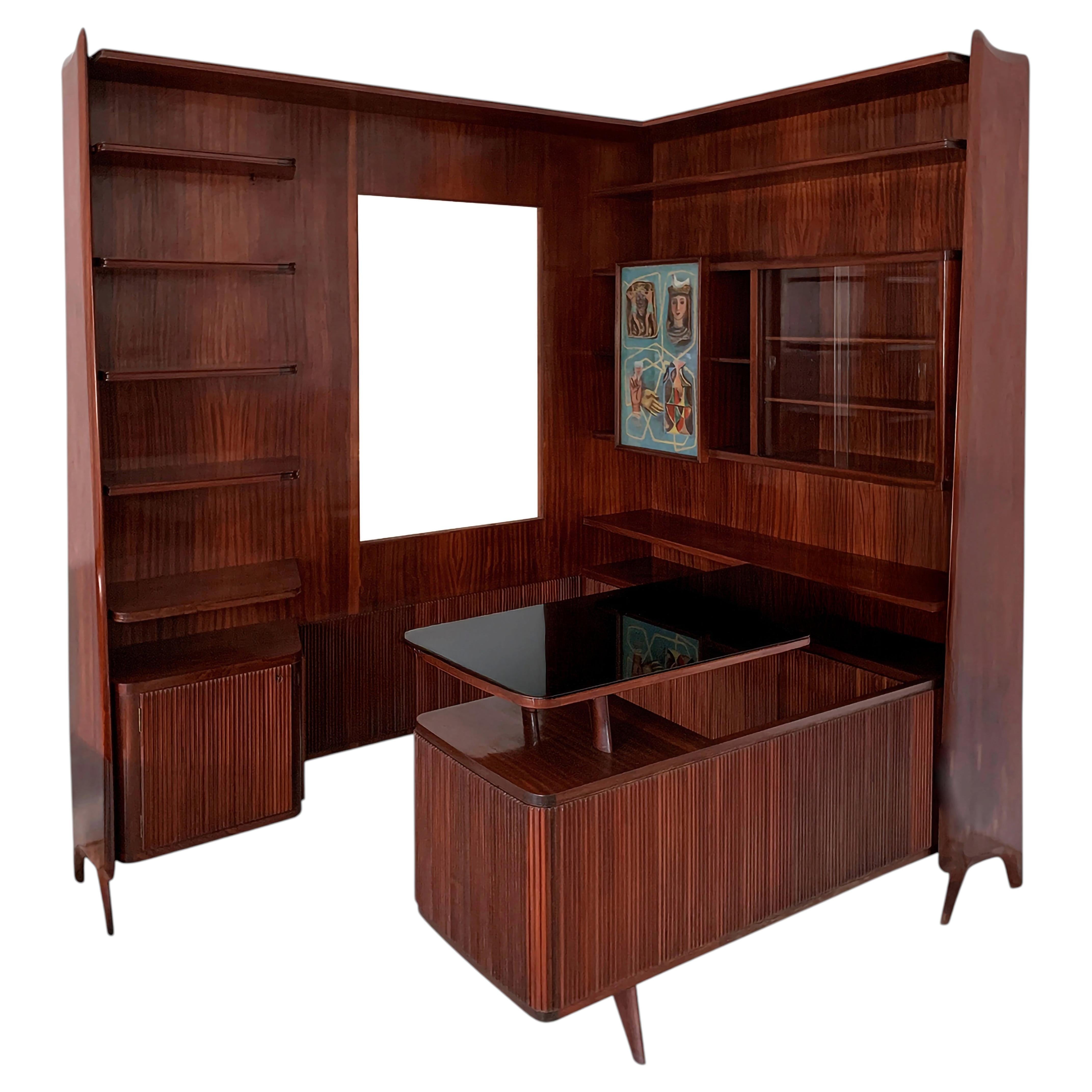 Italian Mid-Century Freestanding Corner Bookcase with Desk, 1950s