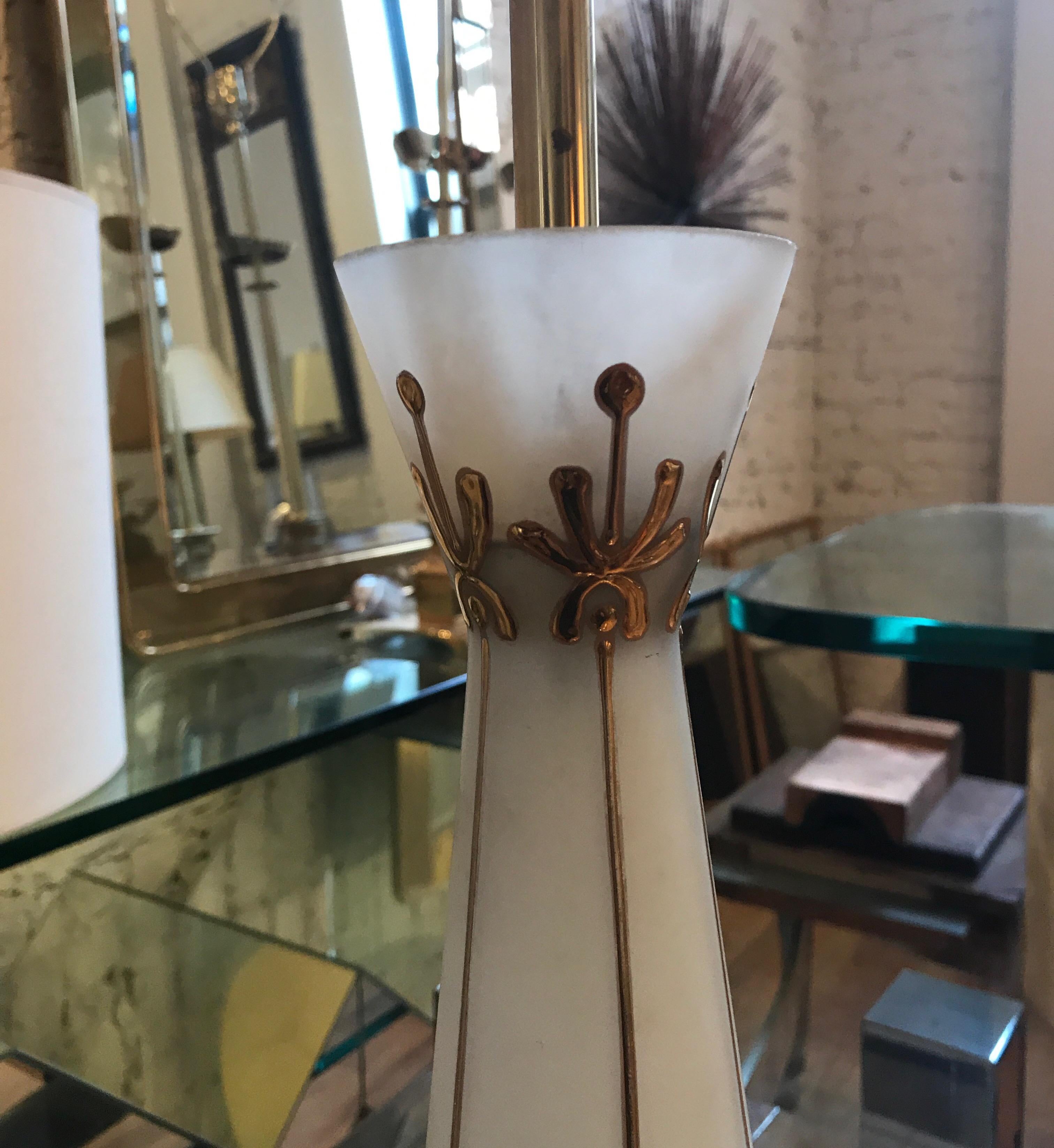 Italian Midcentury Frosted Glass Lamp For Sale 11