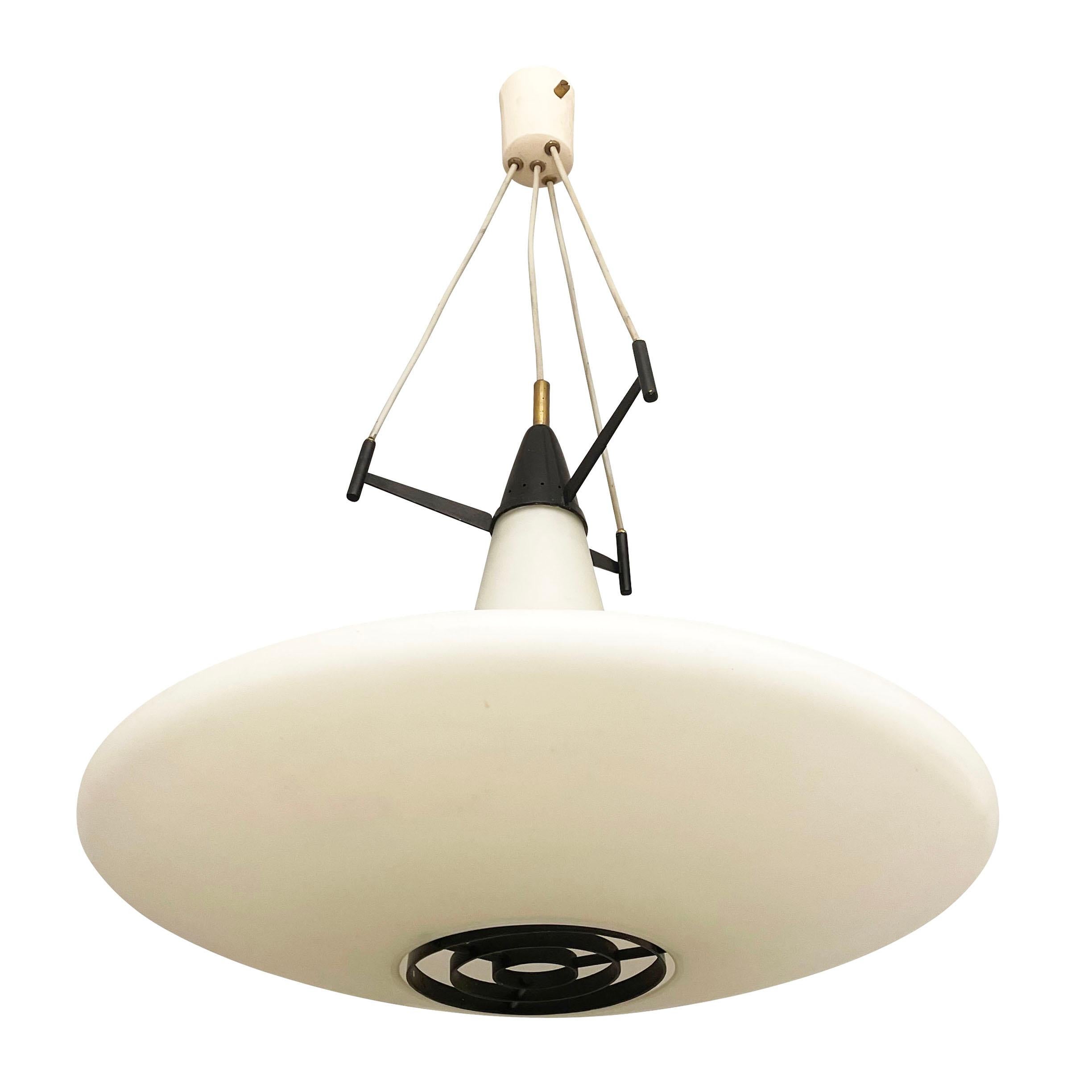 Italian Mid-Century Frosted Glass Pendant In Good Condition In New York, NY
