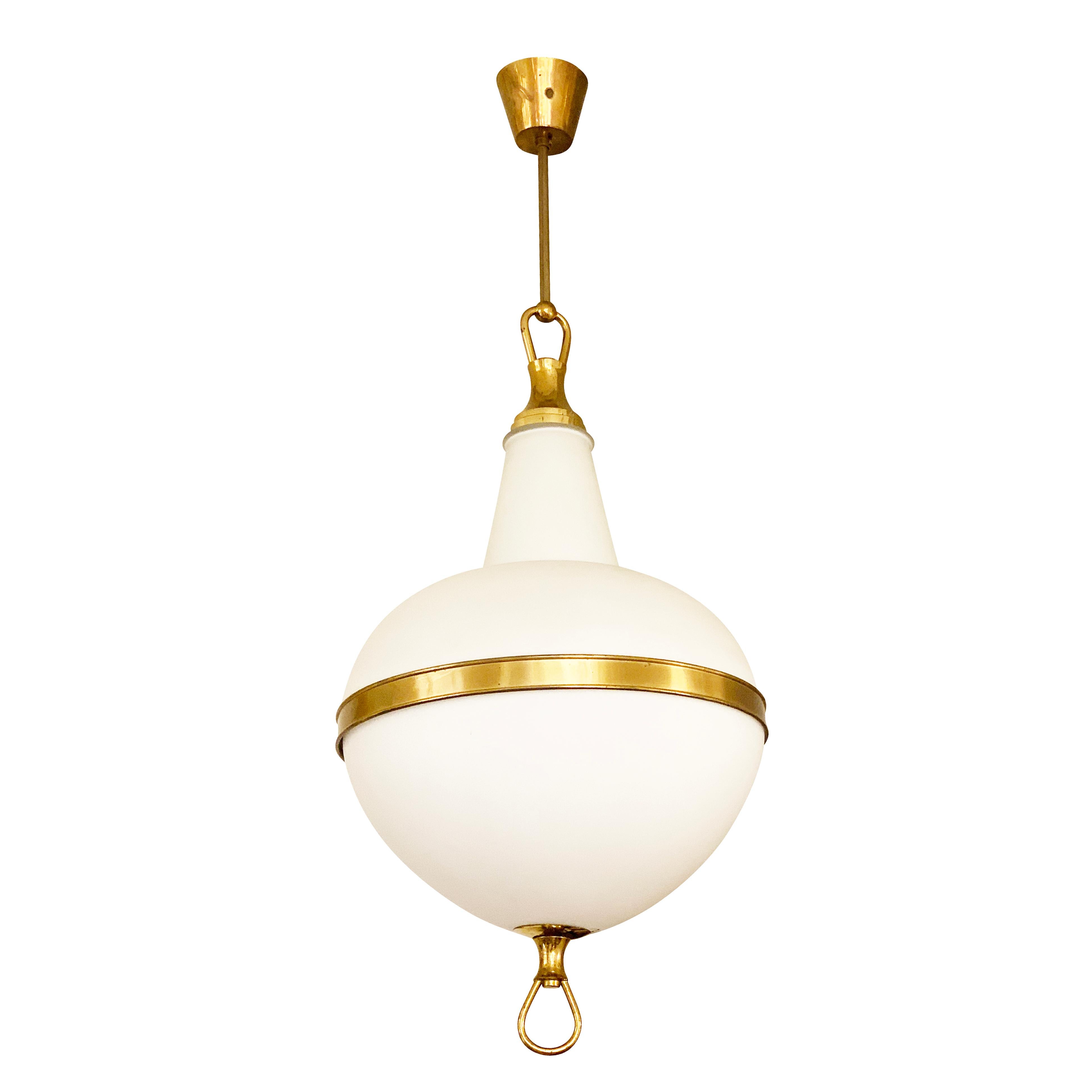 Italian Midcentury Frosted Glass Pendant In Good Condition For Sale In New York, NY
