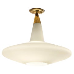 Italian Midcentury Frosted Glass Pendant with Brass Canopy