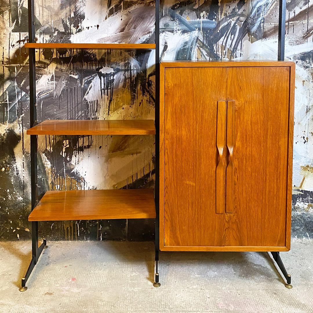 Metal Italian Mid-Century Full Height Teak Bookcase with Cabinet and Shelves, 1960s