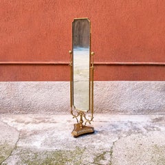 Italian Mid-Century Full-Lenghth and Tiltable Brass Mirror on Wheels, 1950s