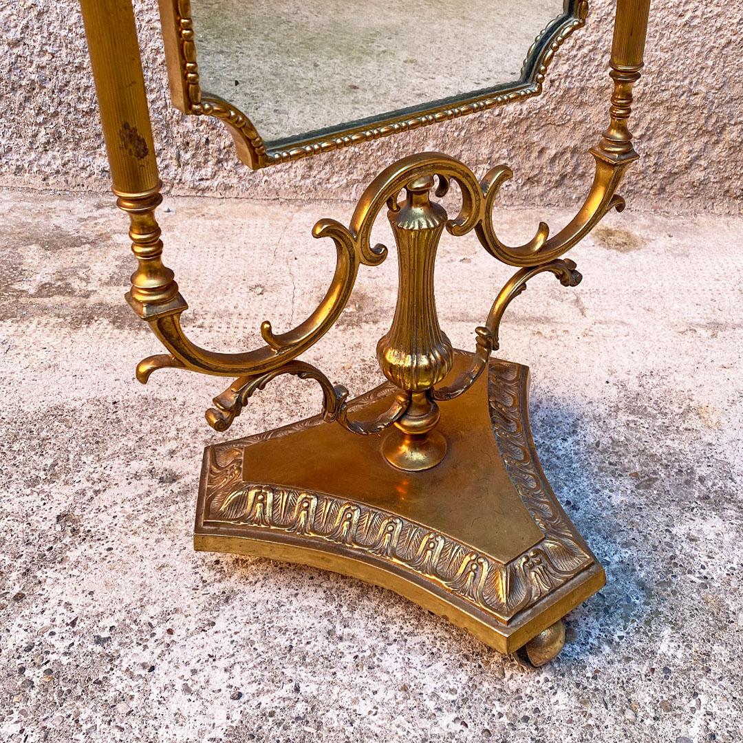 Italian Mid-Century Full-Lenghth and Tiltable Brass Mirror on Wheels, 1950s 2