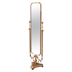 Italian Mid-Century Full-Lenghth and Tiltable Brass Mirror on Wheels, 1950s