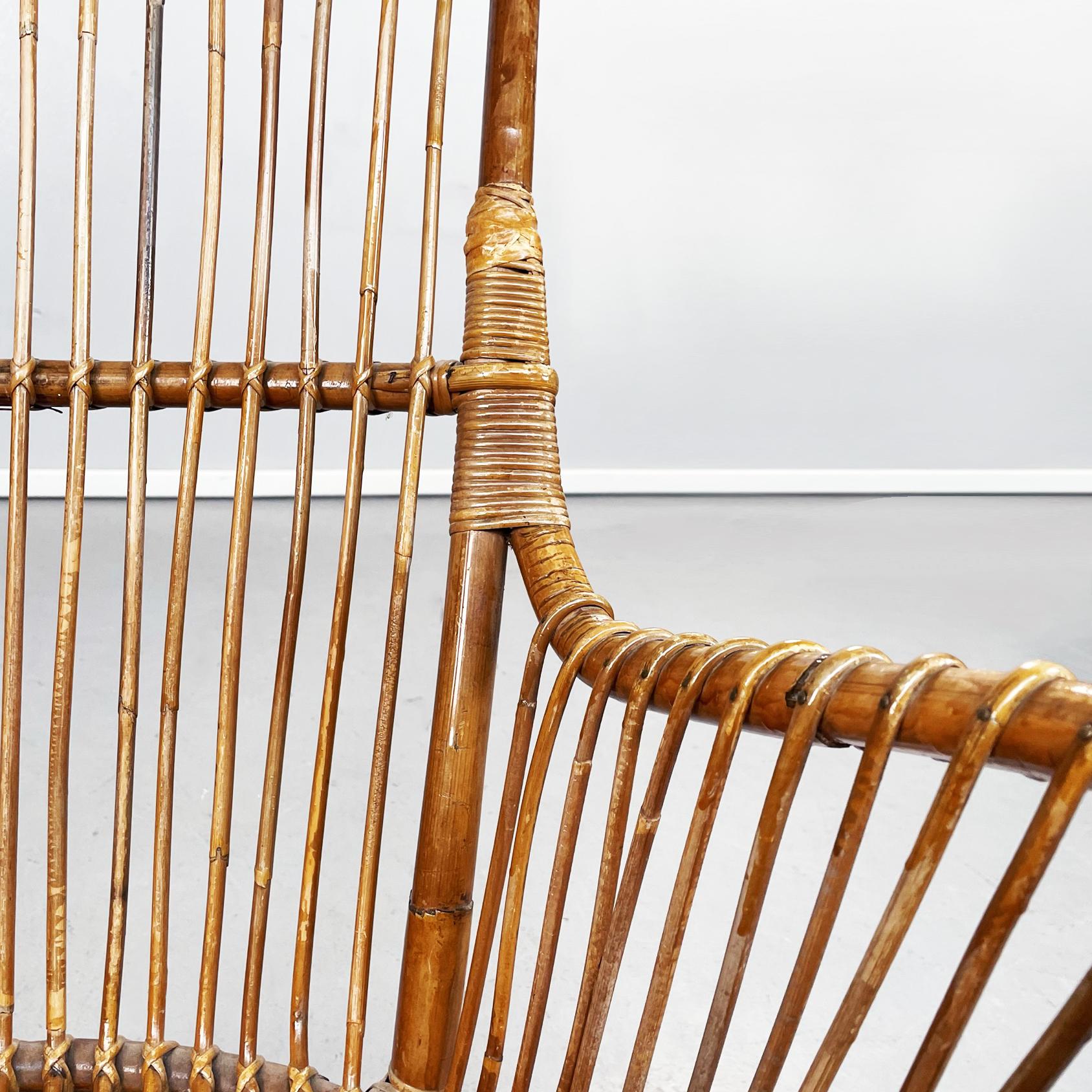 Italian Mid-Century Garden Armchairs in Rattan with Intertwining N Leather, 1960 5