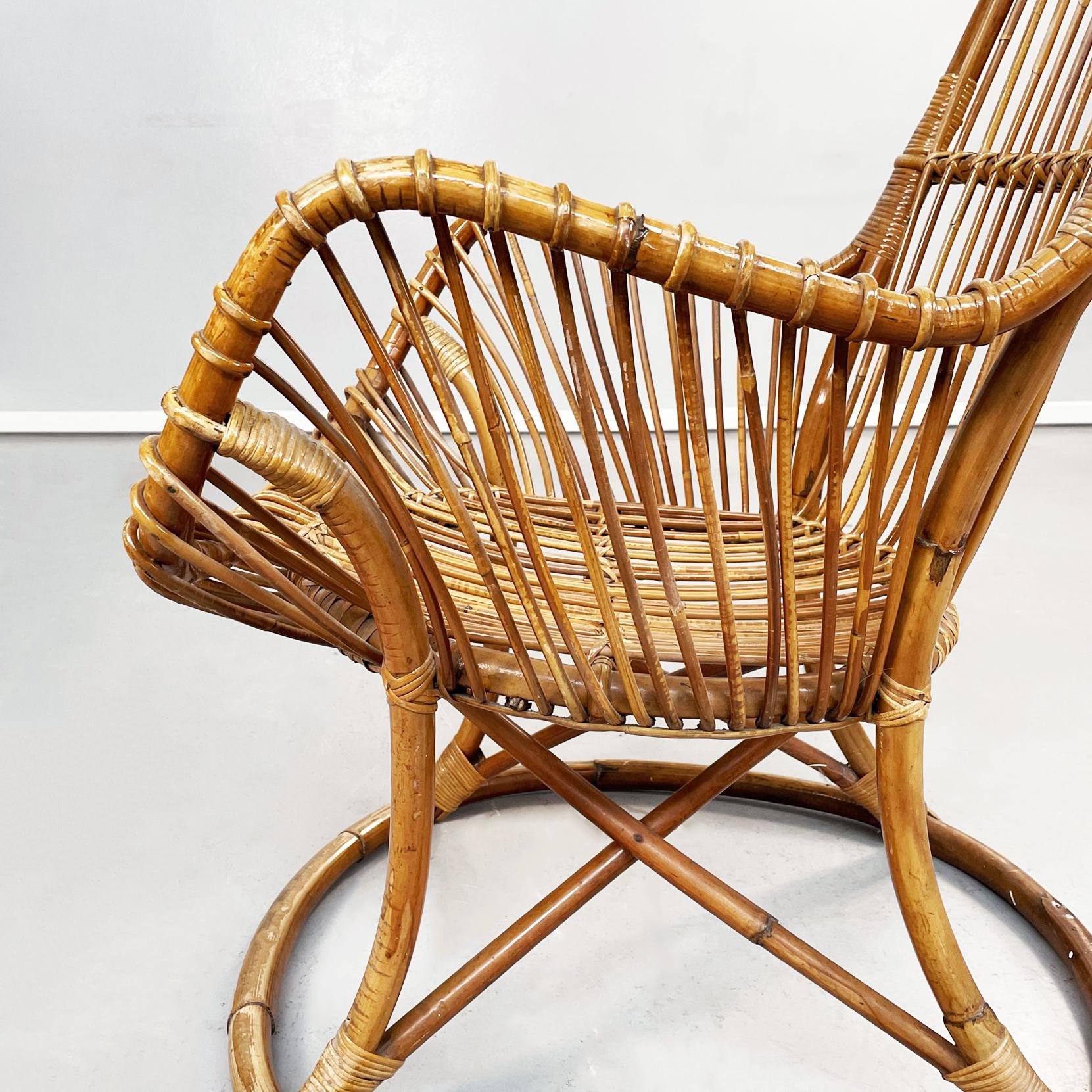 Italian Mid-Century Garden Armchairs in Rattan with Intertwining N Leather, 1960 6