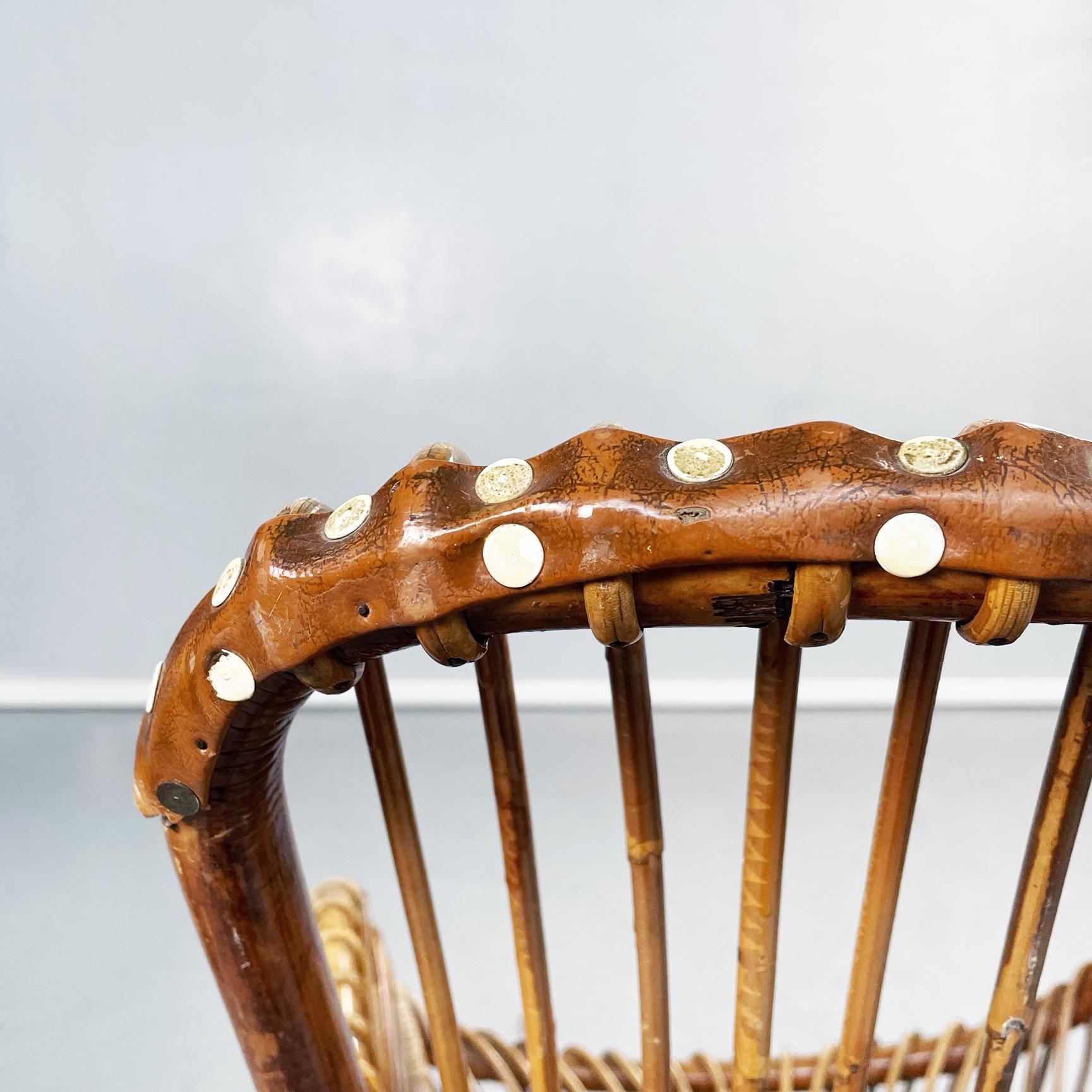 Italian Mid-Century Garden Armchairs in Rattan with Intertwining N Leather, 1960 11