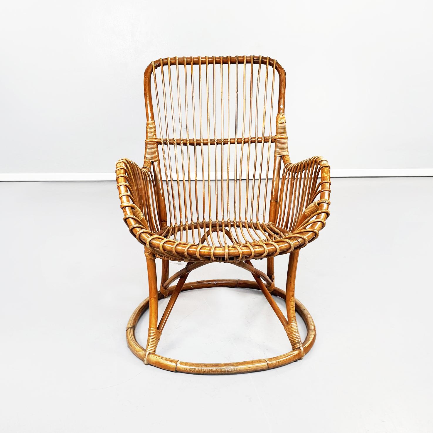 Mid-Century Modern Italian Mid-Century Garden Armchairs in Rattan with Intertwining N Leather, 1960