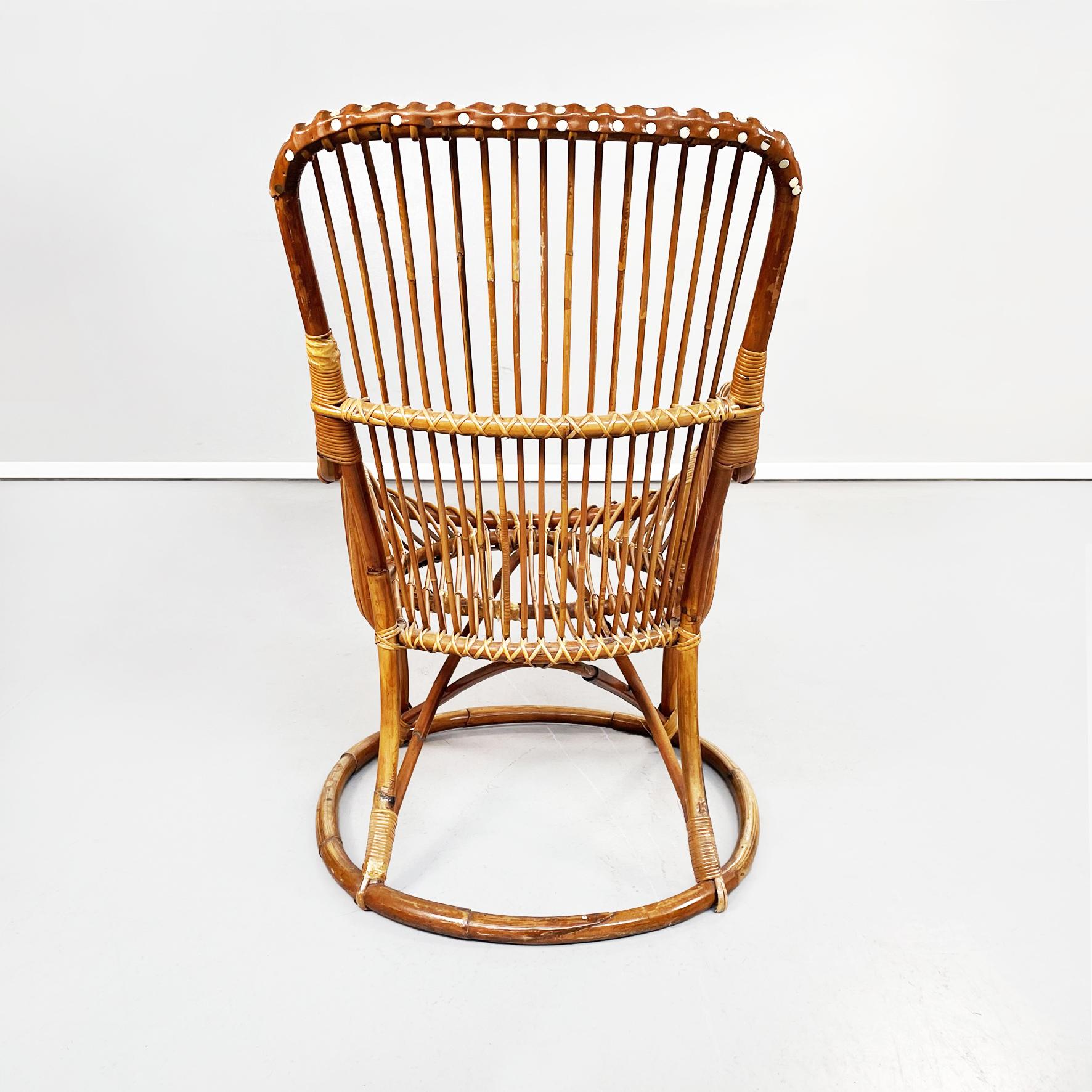 Mid-20th Century Italian Mid-Century Garden Armchairs in Rattan with Intertwining N Leather, 1960