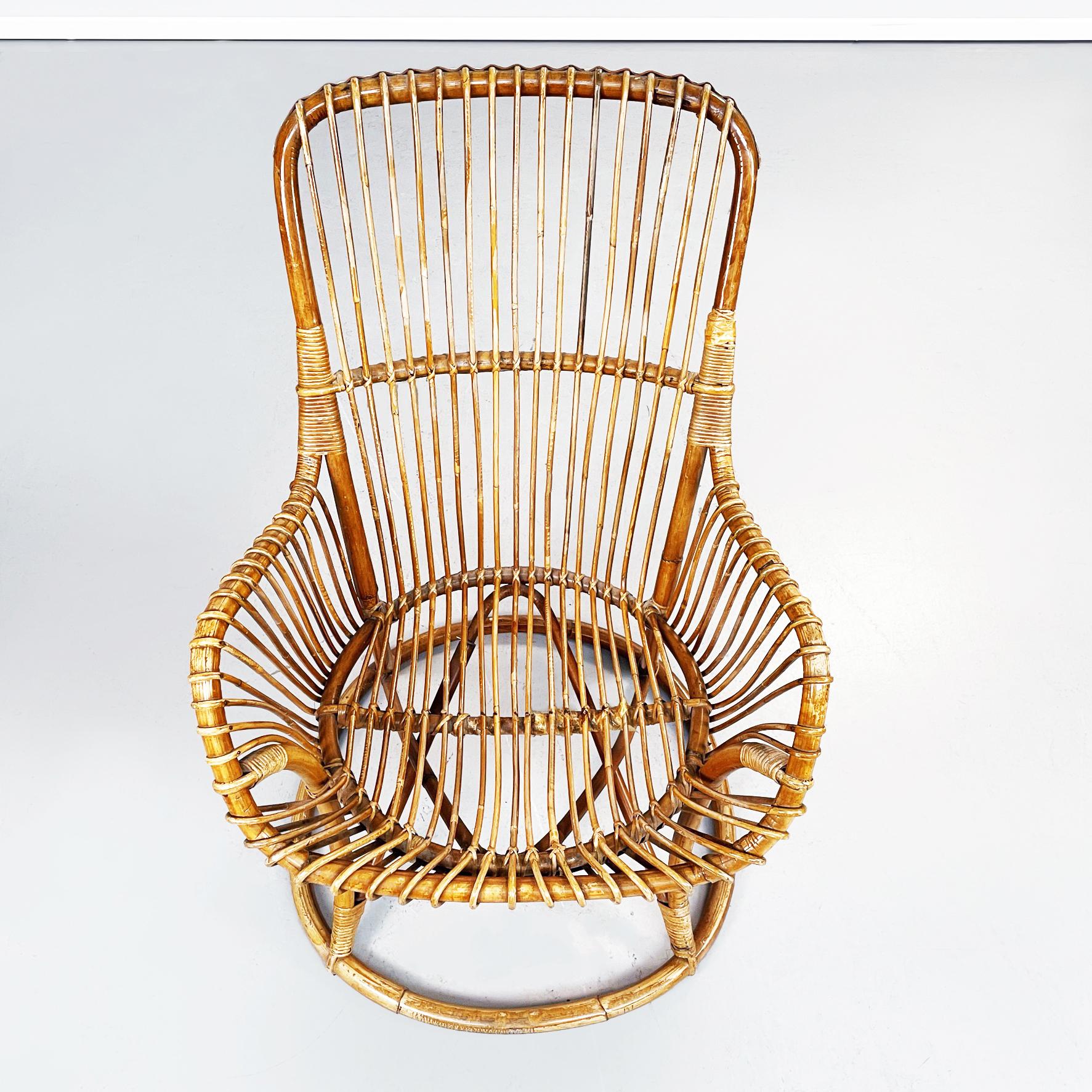 Italian Mid-Century Garden Armchairs in Rattan with Intertwining N Leather, 1960 1