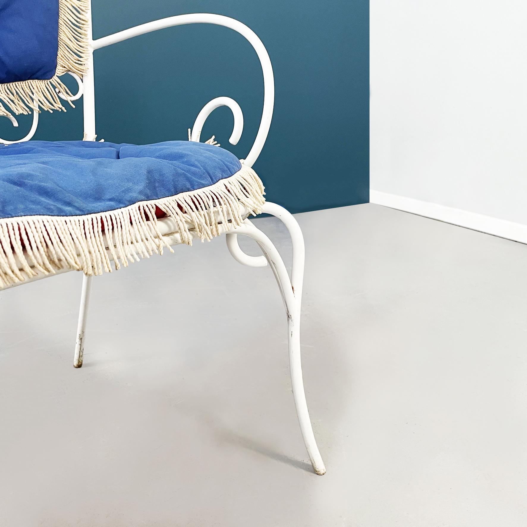 Italian Mid-Century Garden Bench in White Wrought Iron and Fabric, 1960s For Sale 3