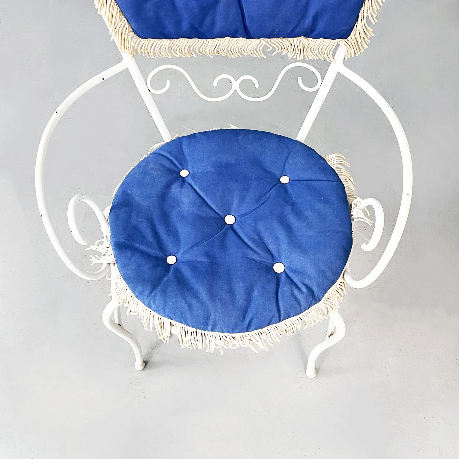 Italian Mid-Century Garden Chairs in White Wrought Iron and Fabric, 1960s For Sale 2