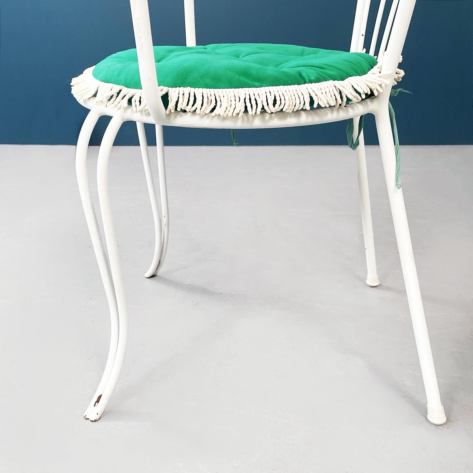 Italian Mid-Century Garden Chairs in White Wrought Iron and Green Fabric, 1960s For Sale 8