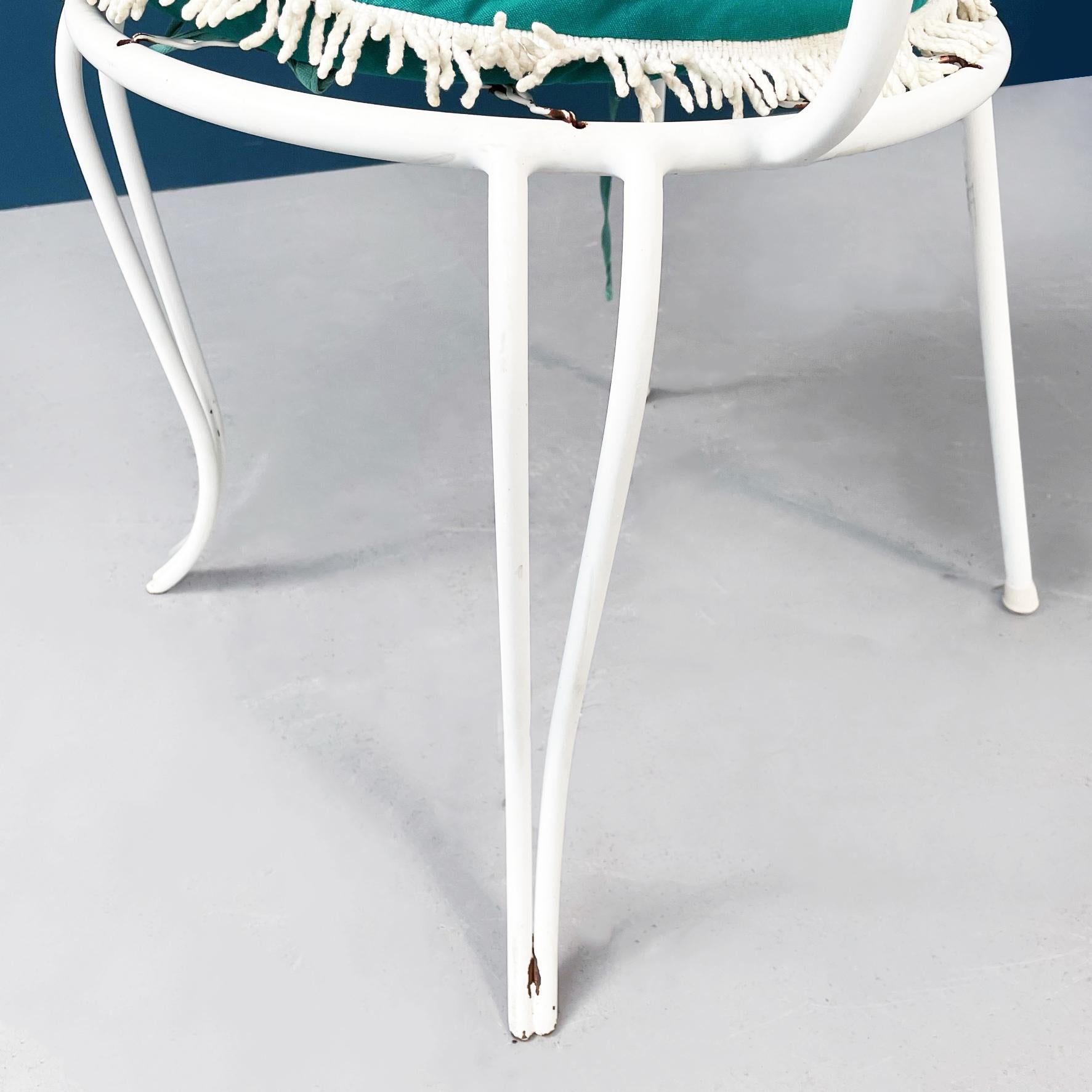 Italian Mid-Century Garden Chairs in White Wrought Iron and Green Fabric, 1960s For Sale 9