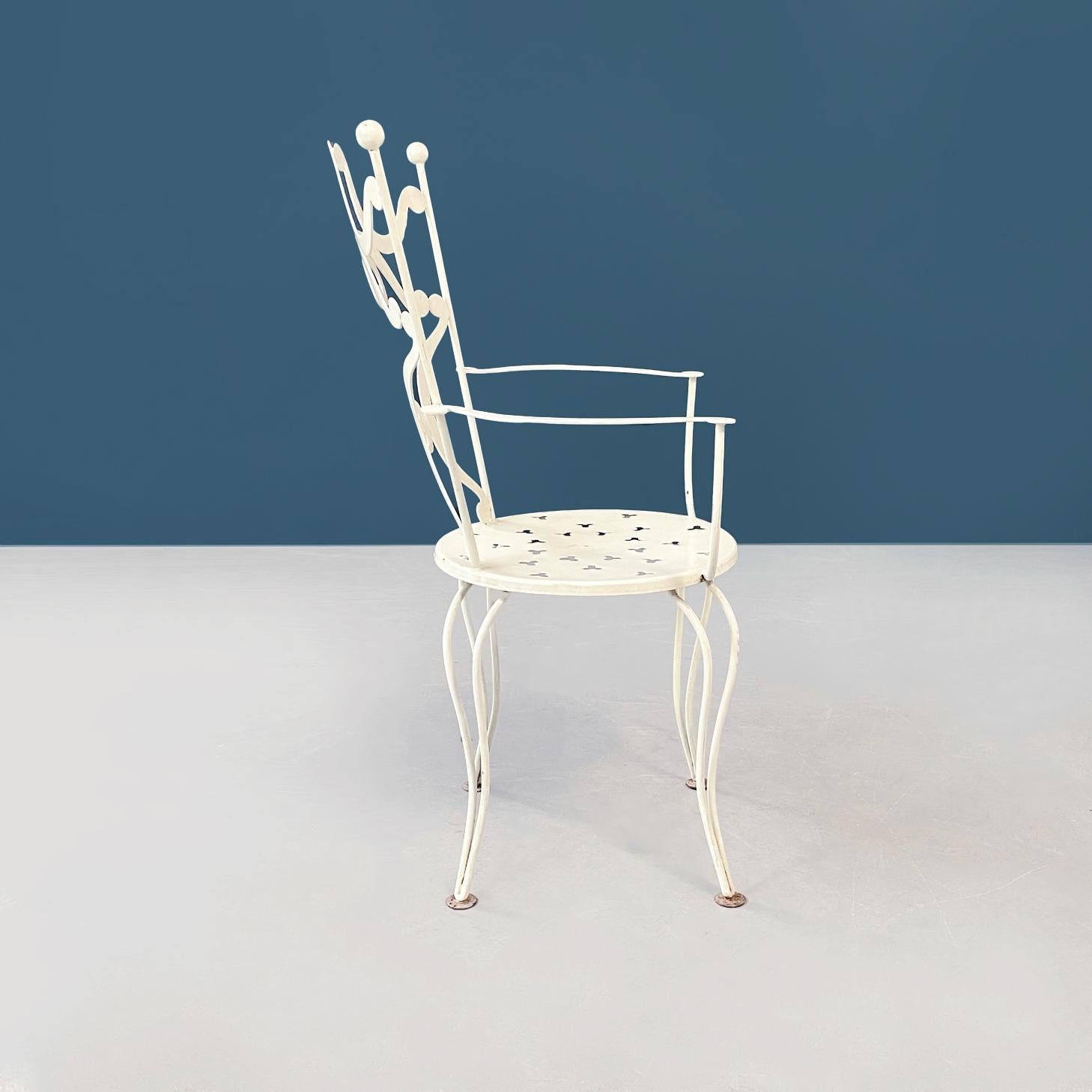 Mid-Century Modern Italian Mid-Century Garden Chairs in White Wrought Iron Finely Worked, 1960s For Sale