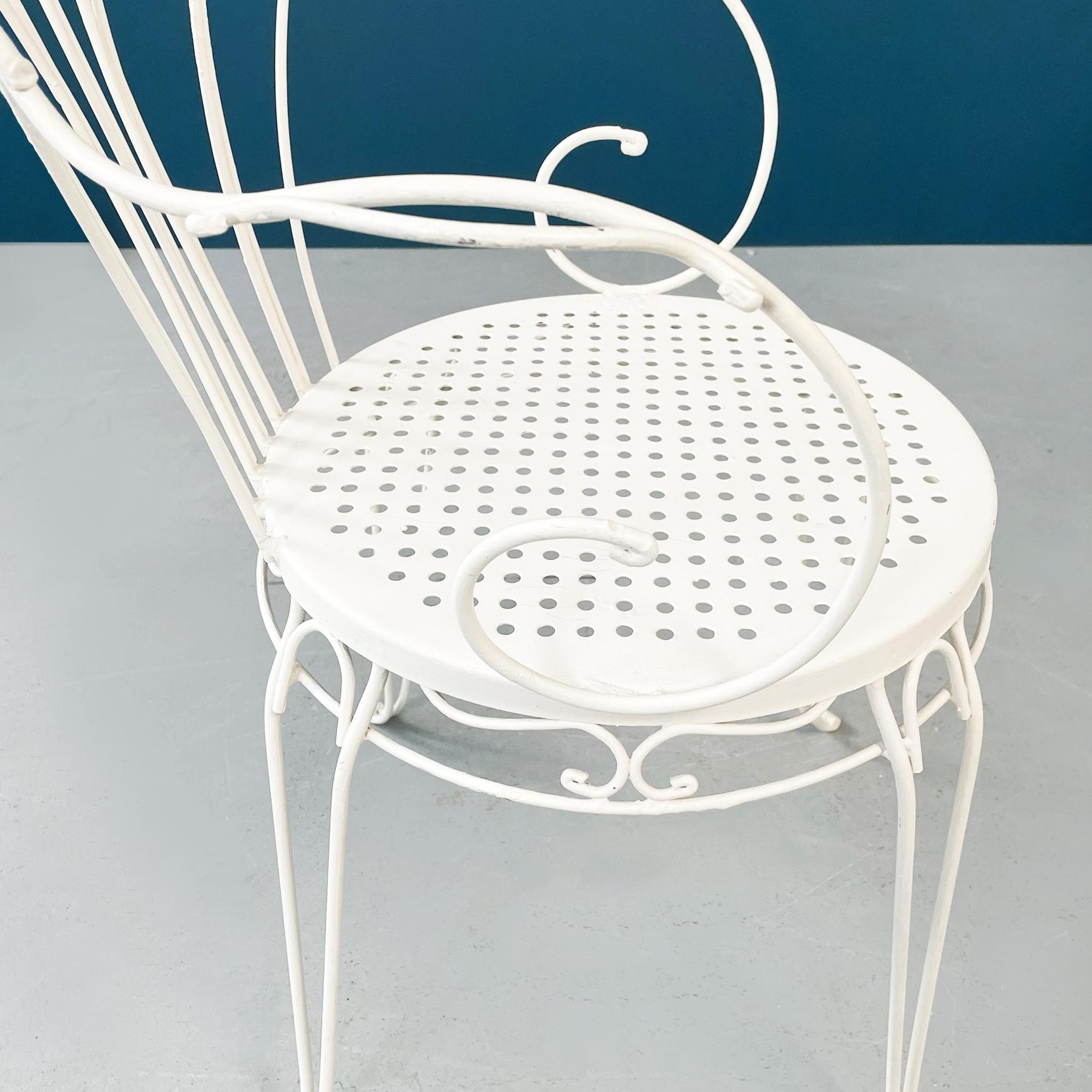 Italian Mid-Century Garden Chairs in White Wrought Iron with Curls, 1960s For Sale 6