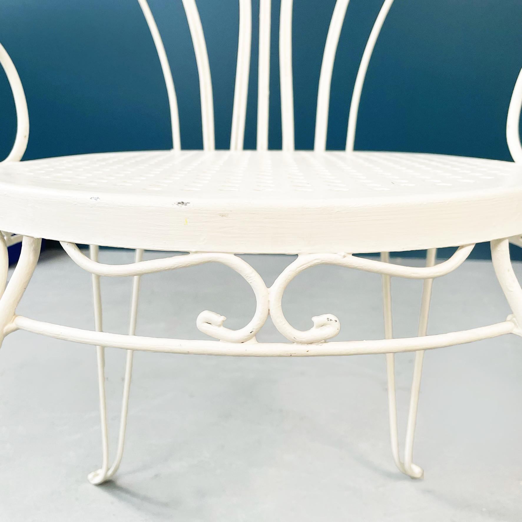 Italian Mid-Century Garden Chairs in White Wrought Iron with Curls, 1960s 1