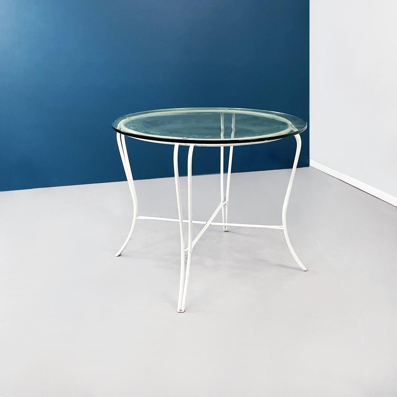Italian Mid-Century Garden Chairs Table in White Iron, Glass and Fabric, 1960s For Sale 8