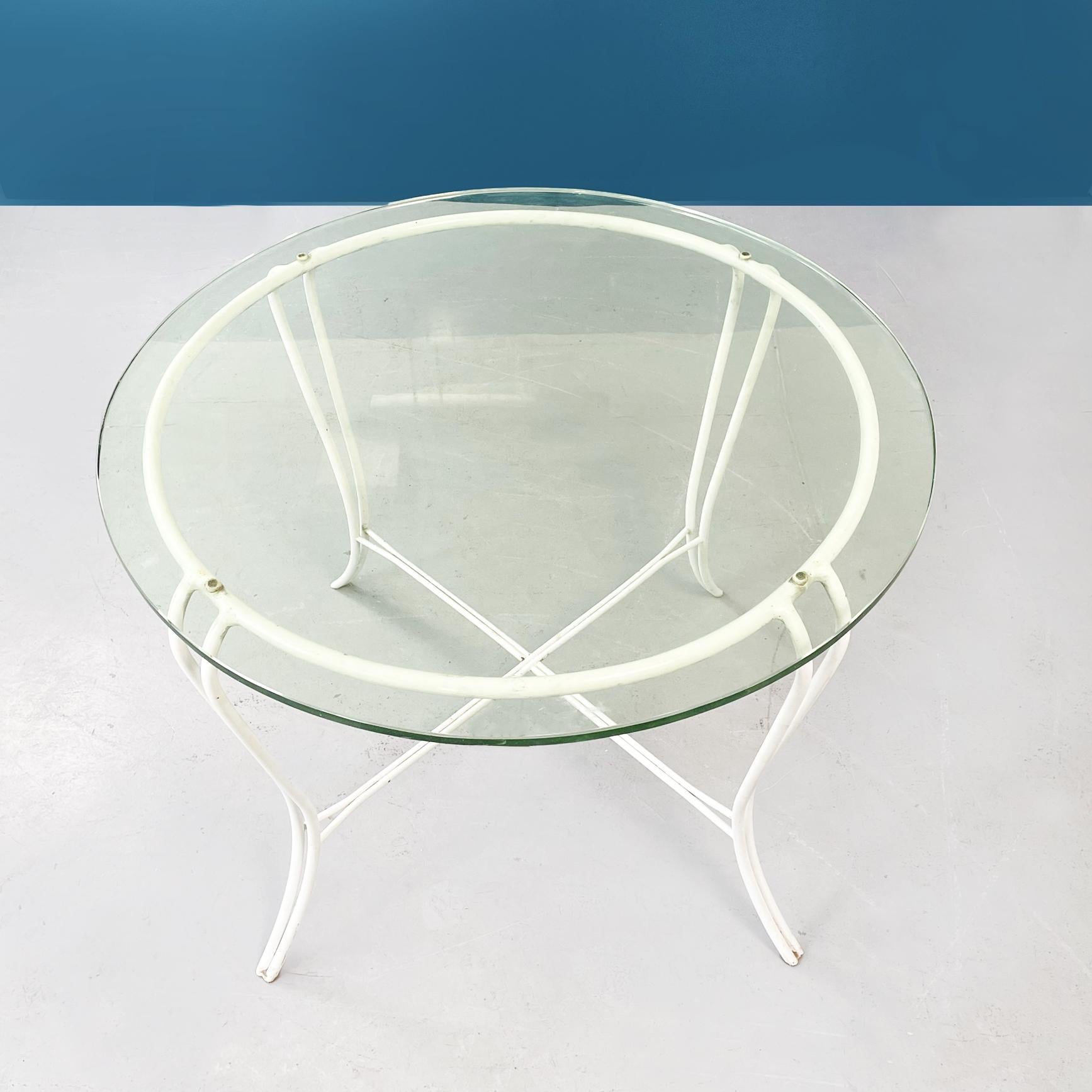 Italian Mid-Century Garden Chairs Table in White Iron, Glass and Fabric, 1960s For Sale 10
