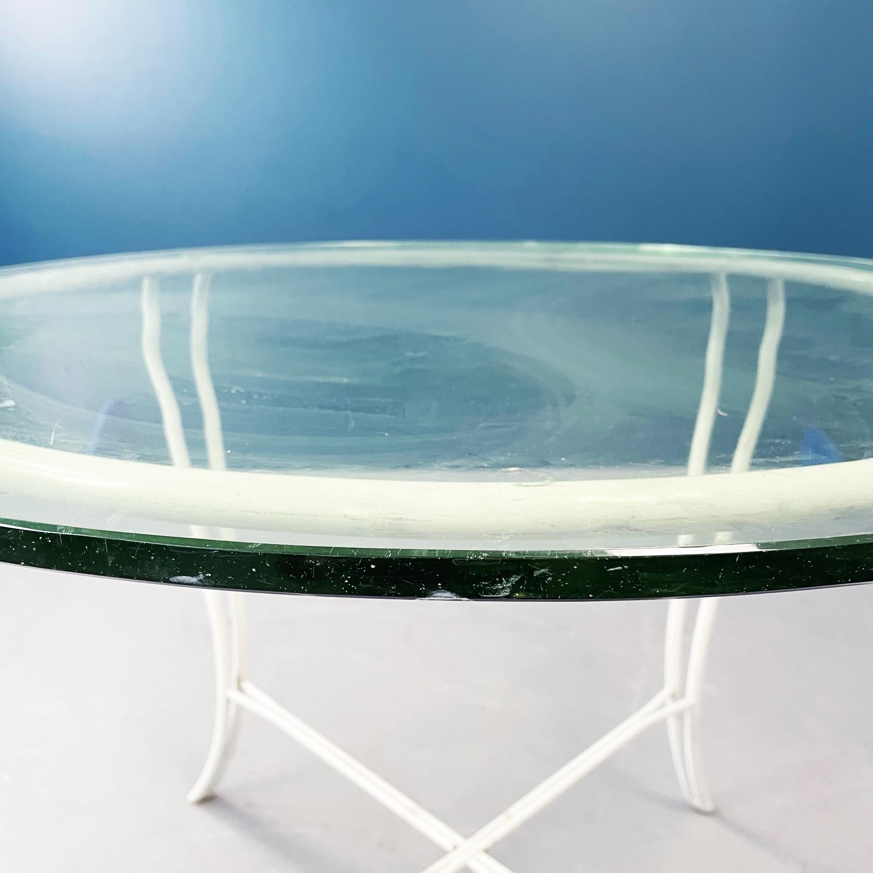 Italian Mid-Century Garden Chairs Table in White Iron, Glass and Fabric, 1960s For Sale 11