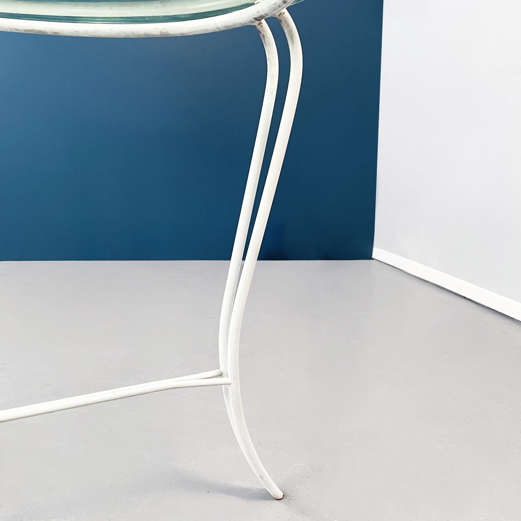Italian Mid-Century Garden Chairs Table in White Iron, Glass and Fabric, 1960s For Sale 13