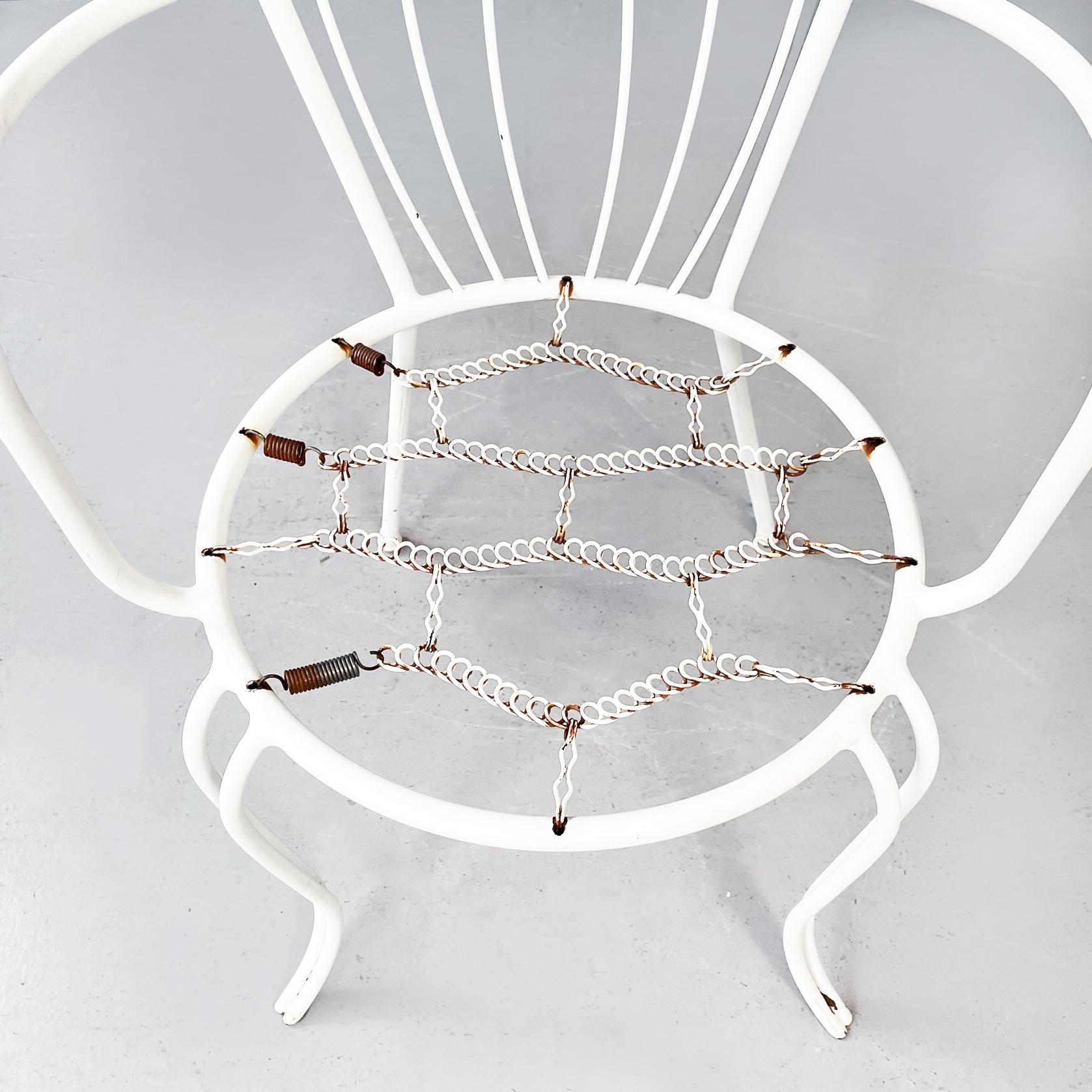 Italian Mid-Century Garden Chairs Table in White Iron, Glass and Fabric, 1960s For Sale 2