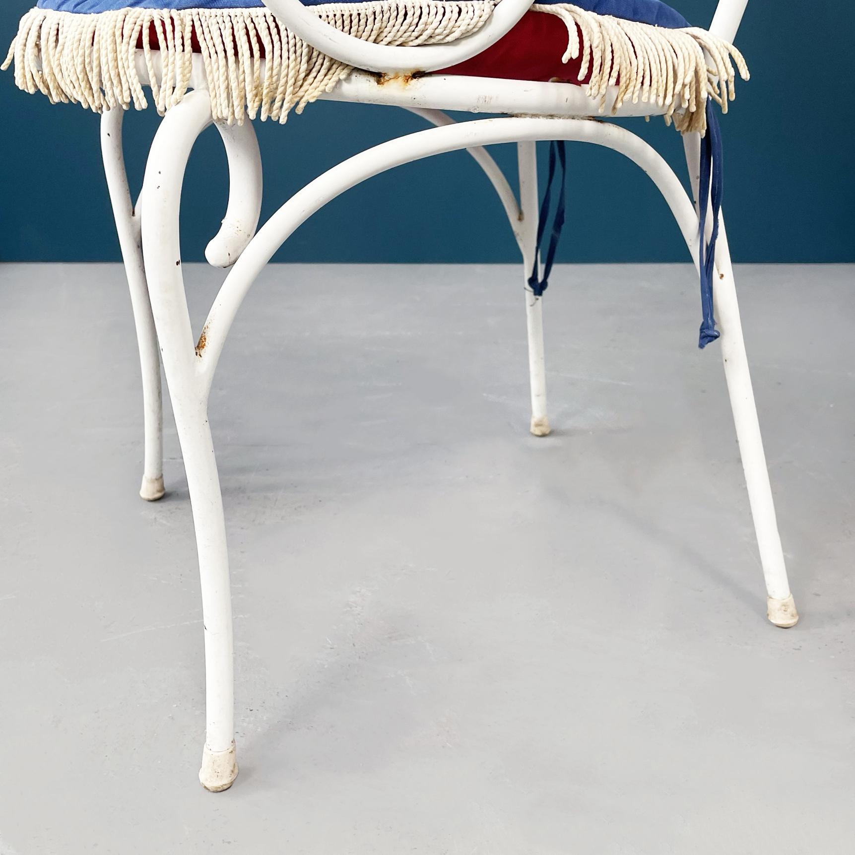 Italian Mid-Century Garden Chairs Table in White Wrought Iron Glass Fabric, 1960 For Sale 5